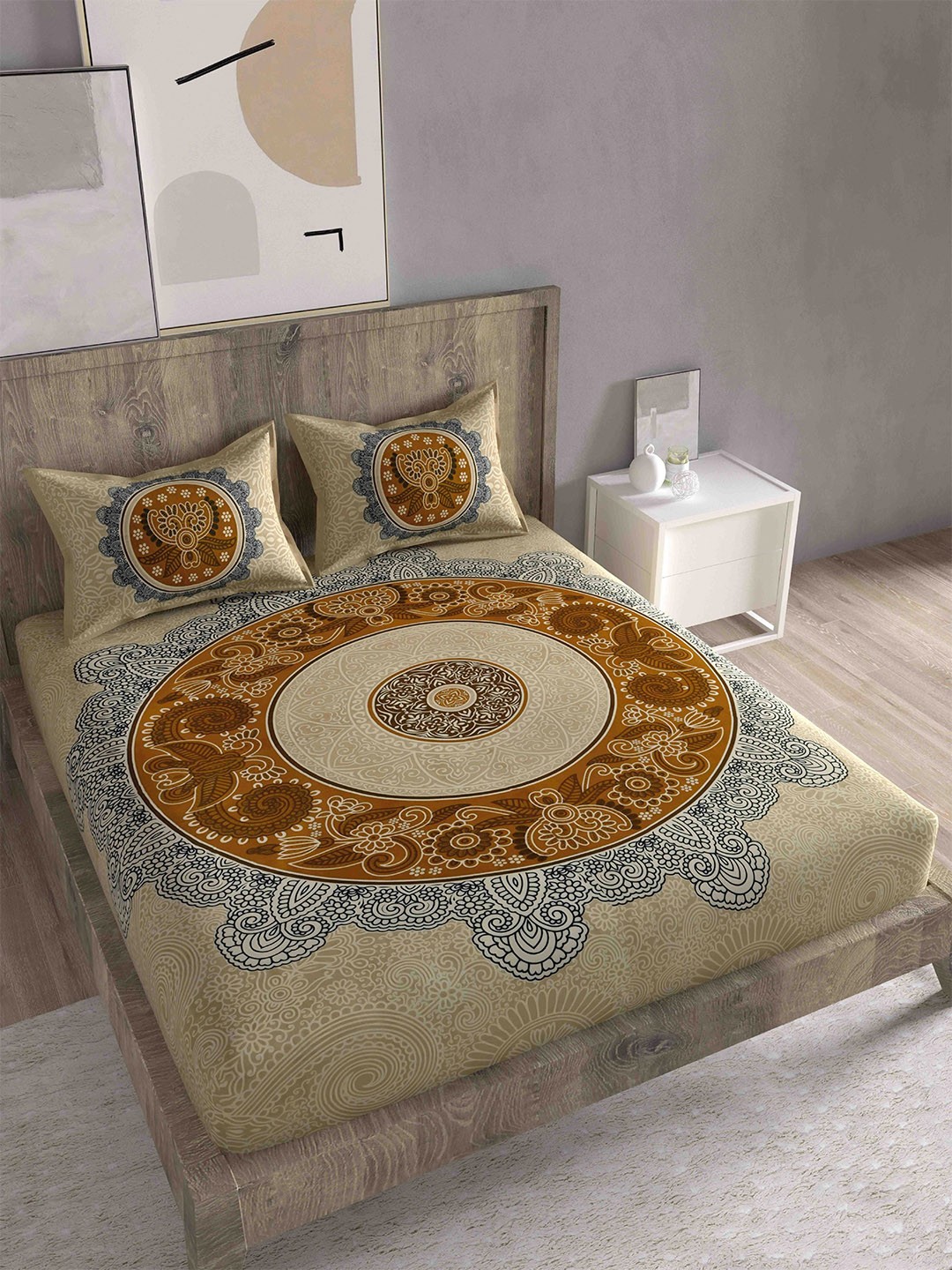 

Spangle Brown & Black Ethnic Motifs 260 TC King Bedsheet with 2 Pillow Covers