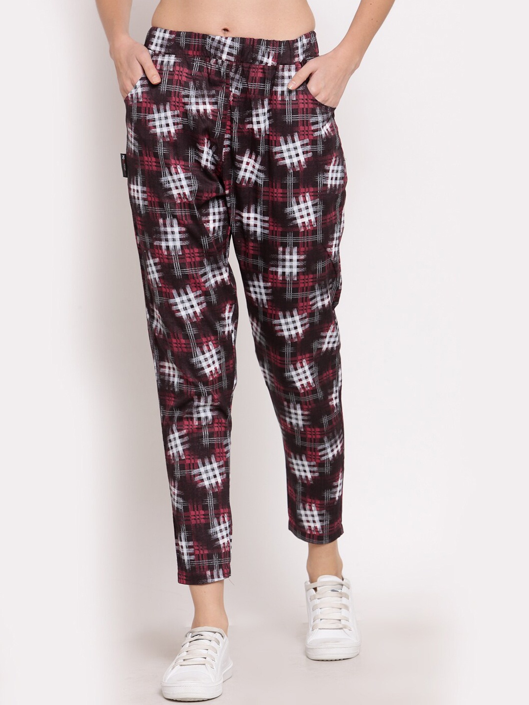 

KLOTTHE Women Red & White Printed Track Pants