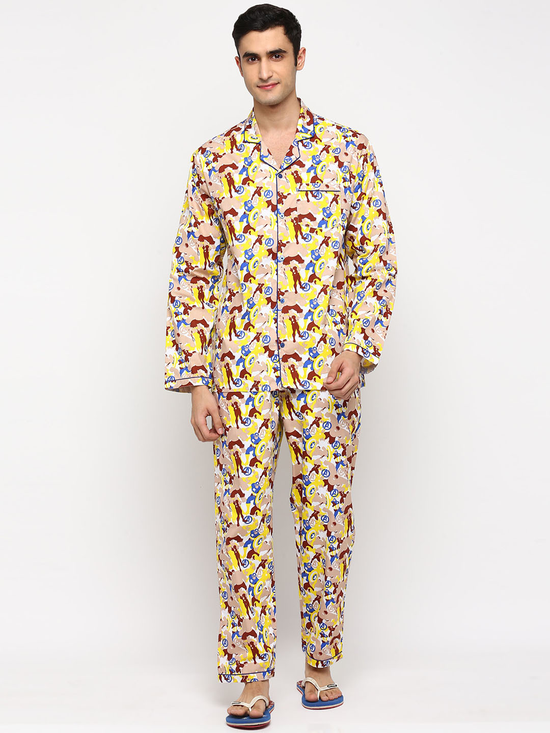 

shopbloom Men Multicoloured Printed Pure Cotton Night suit, Multi