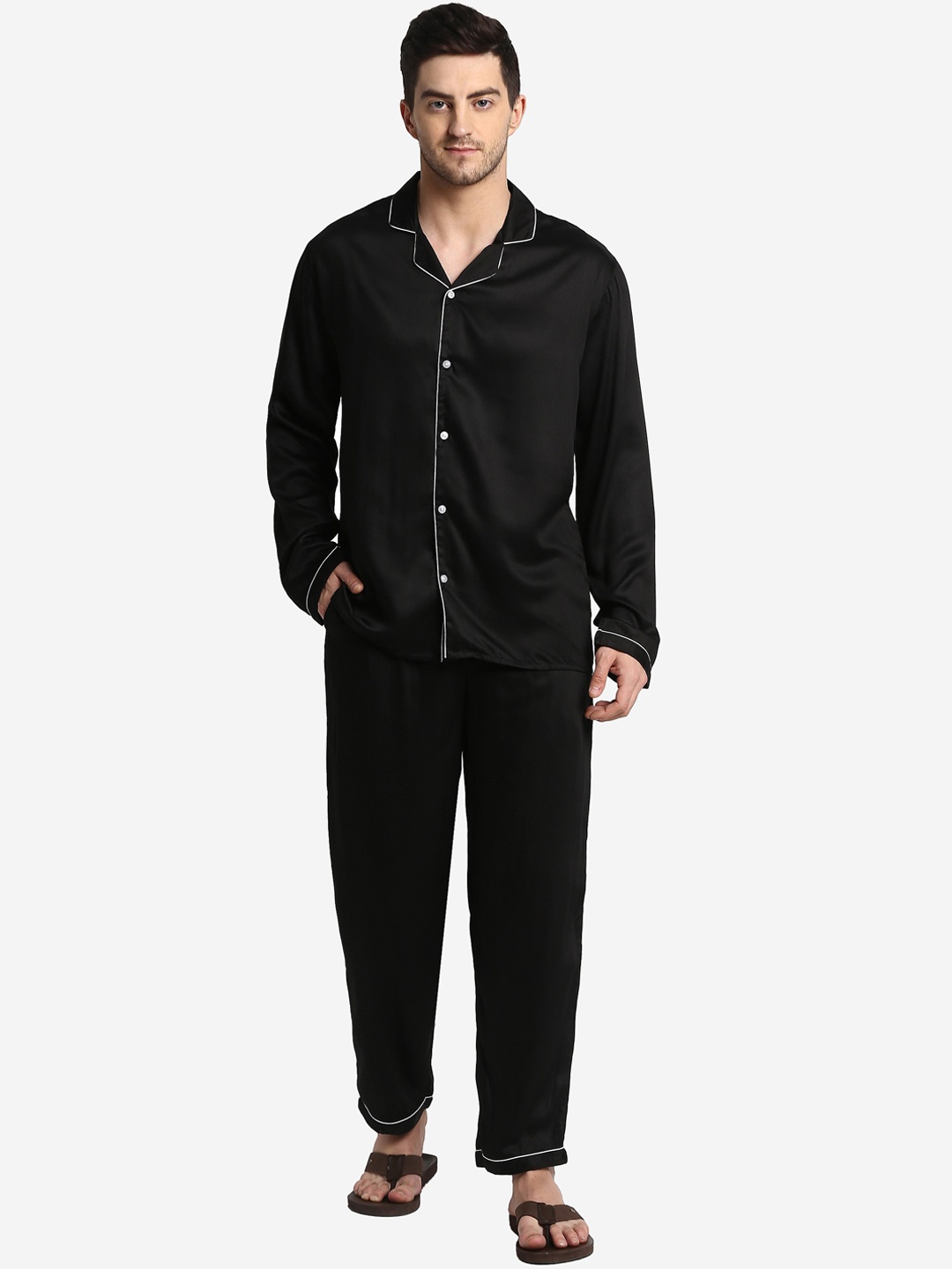 

shopbloom Men Black Satin Night suit