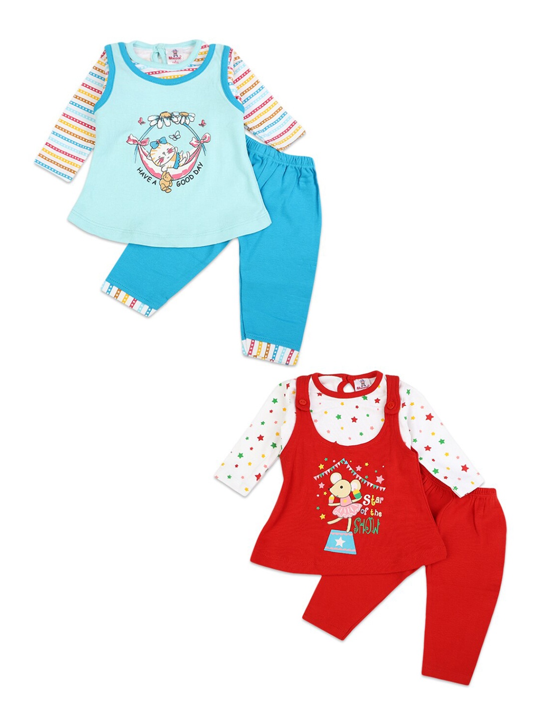 

V-Mart Unisex Kids Blue & Red Printed Top with Trousers