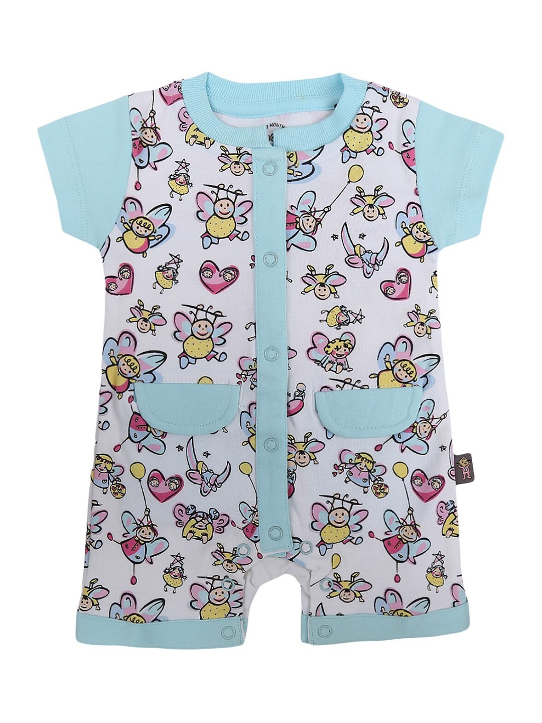 

V-Mart Infant Blue & White Printed Cotton Rompers