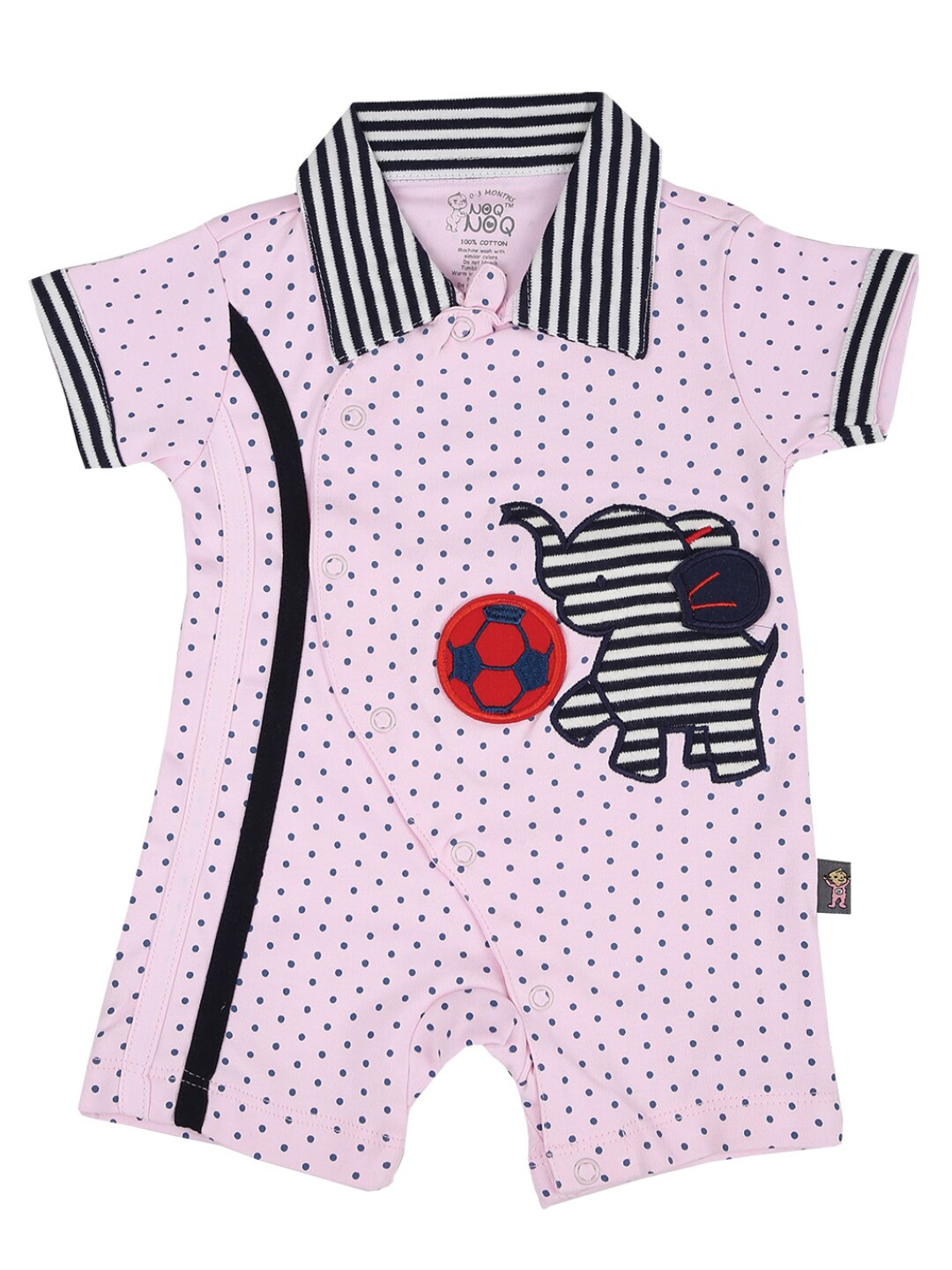 

V-Mart Infant Pink & Black Printed Shirt Collar Cotton Rompers