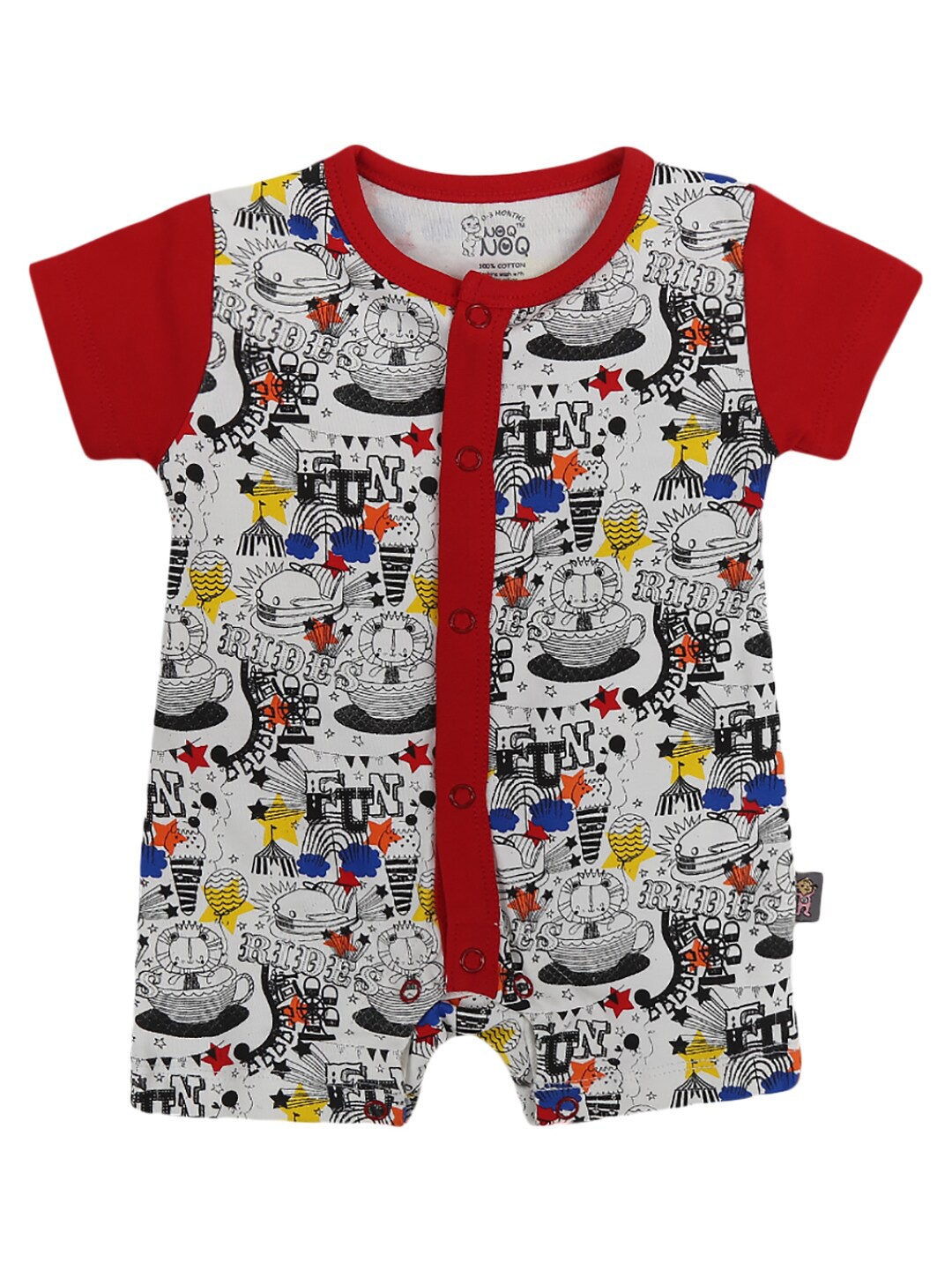 

V-Mart Infant Kids Red & White Printed Cotton Single Jersey Rompers