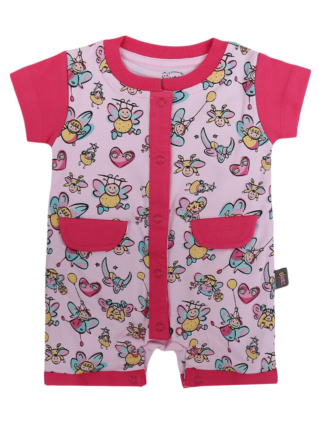 

V-Mart Infant Kids Pink Printed Cotton Single Jersey Rompers