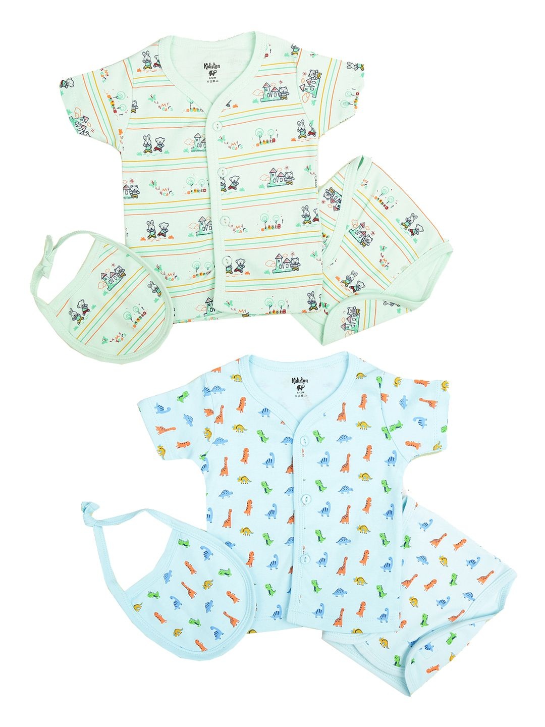 

V-Mart Unisex Infant Pack of 2 Printed Pure Cotton Clothing Set, Green