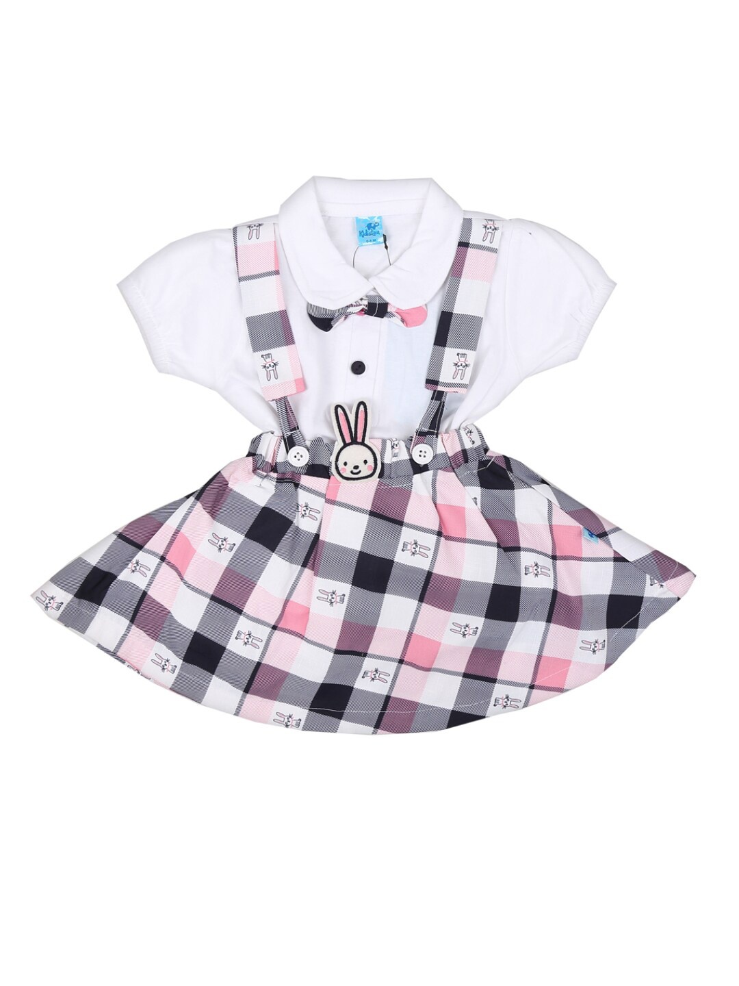 

V-Mart Unisex Kids White & Black Pure Cotton Shirt with Skirt