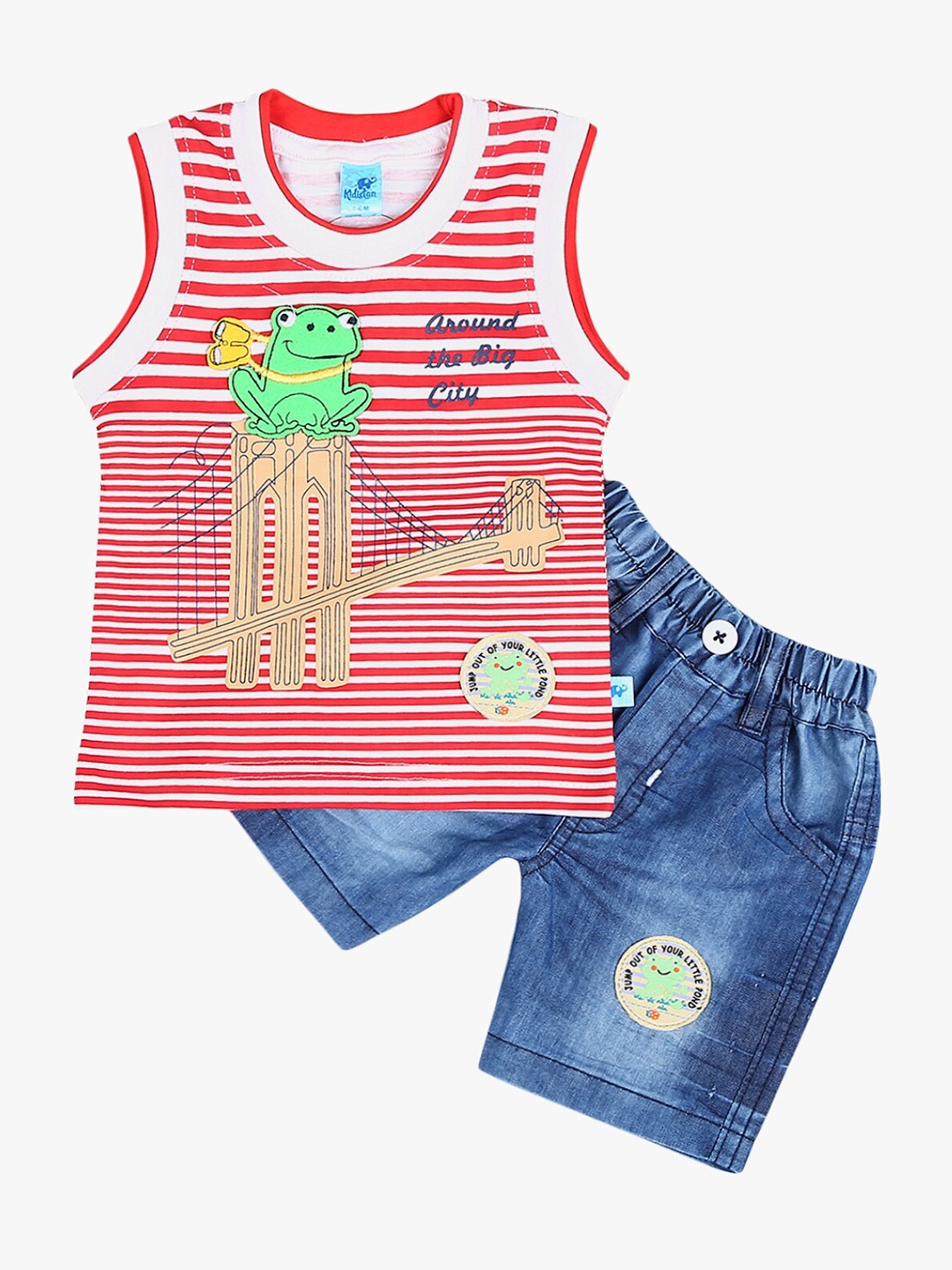 

V-Mart Kids Red & Blue Striped T-shirt with Shorts