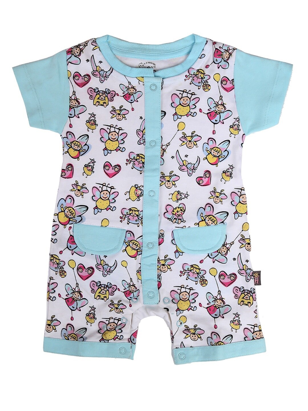 

V-Mart Kids Blue & White Printed Pure Cotton Rompers