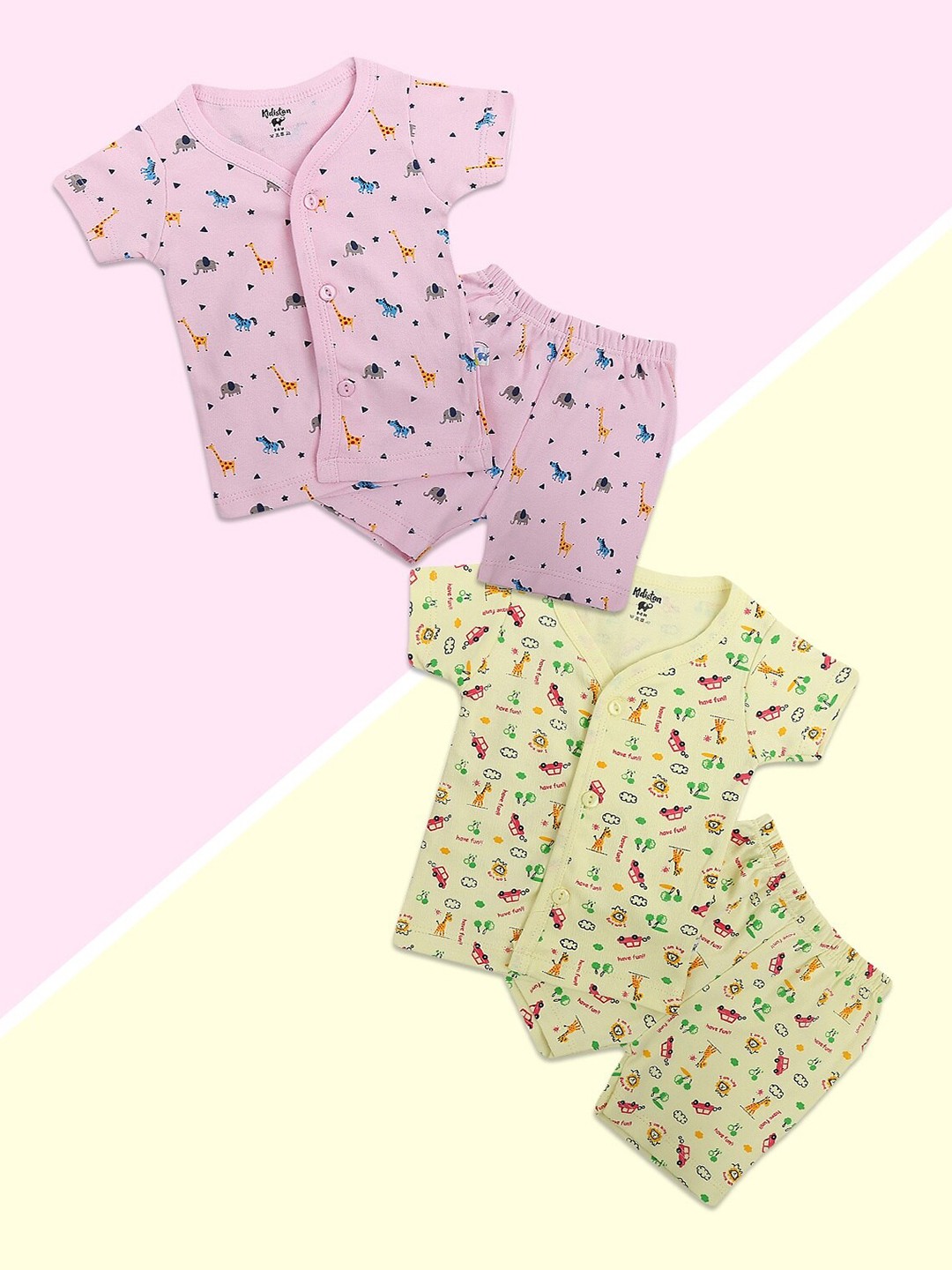 

V-Mart Kids Pink & Yellow Set Of 2 Printed Cotton Top with Shorts