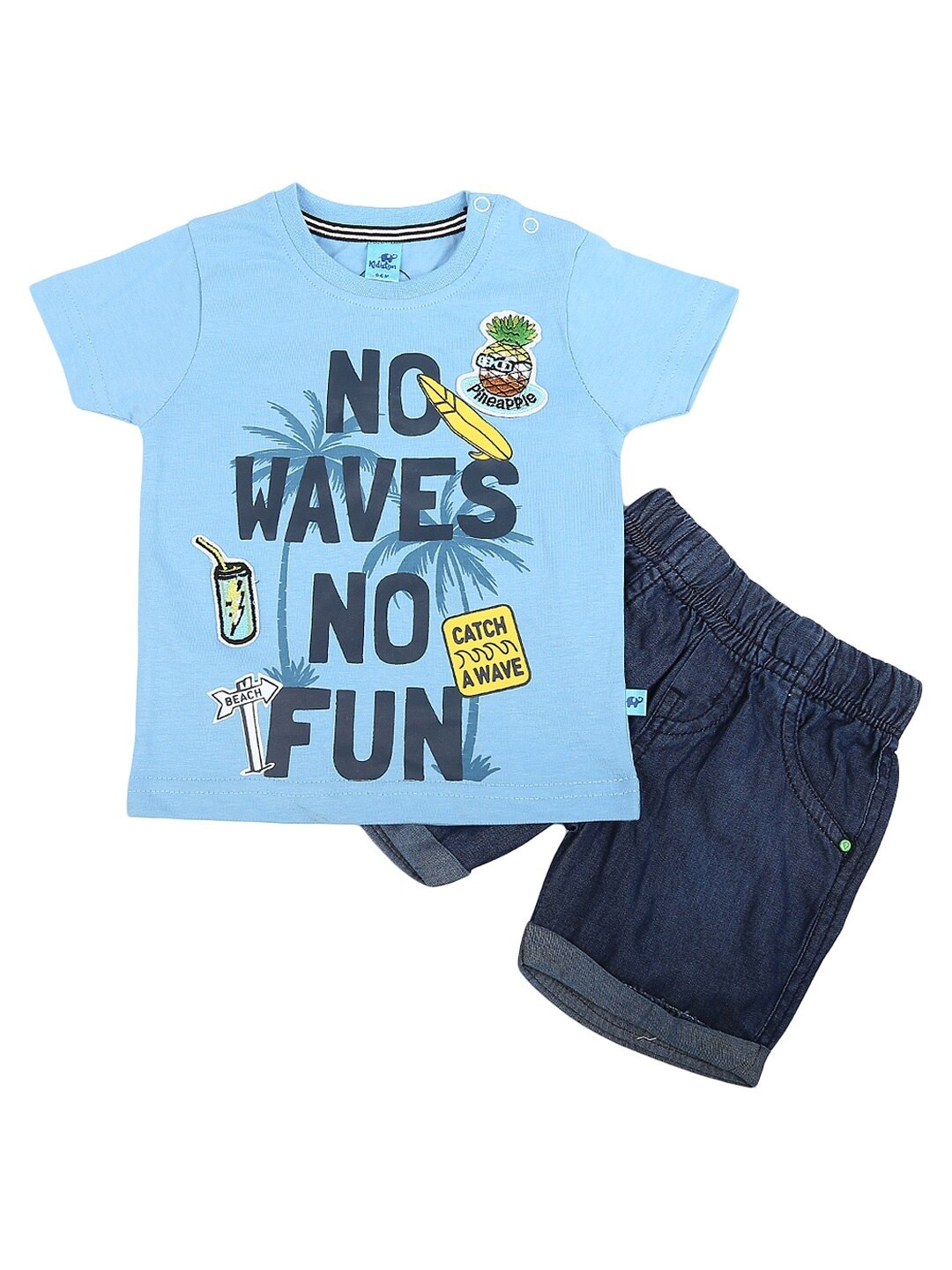 

V-Mart Kids Blue & Yellow Printed Pure Cotton T-shirt with Shorts