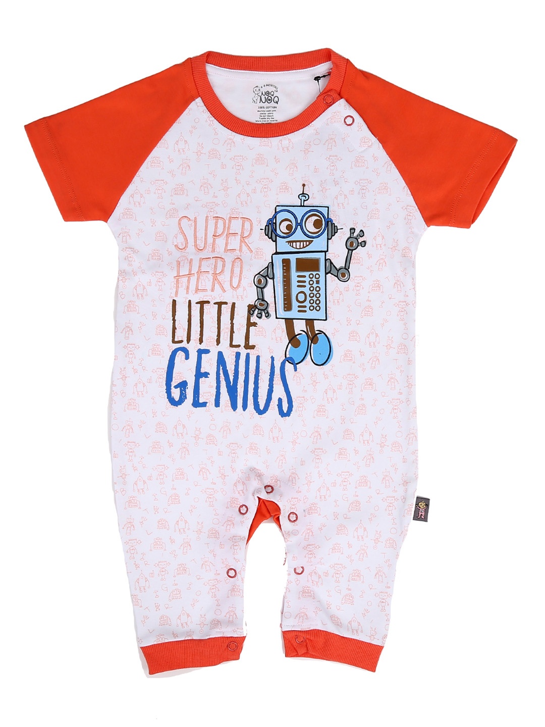 

V-Mart Kids White & Orange Cotton Printed Rompers