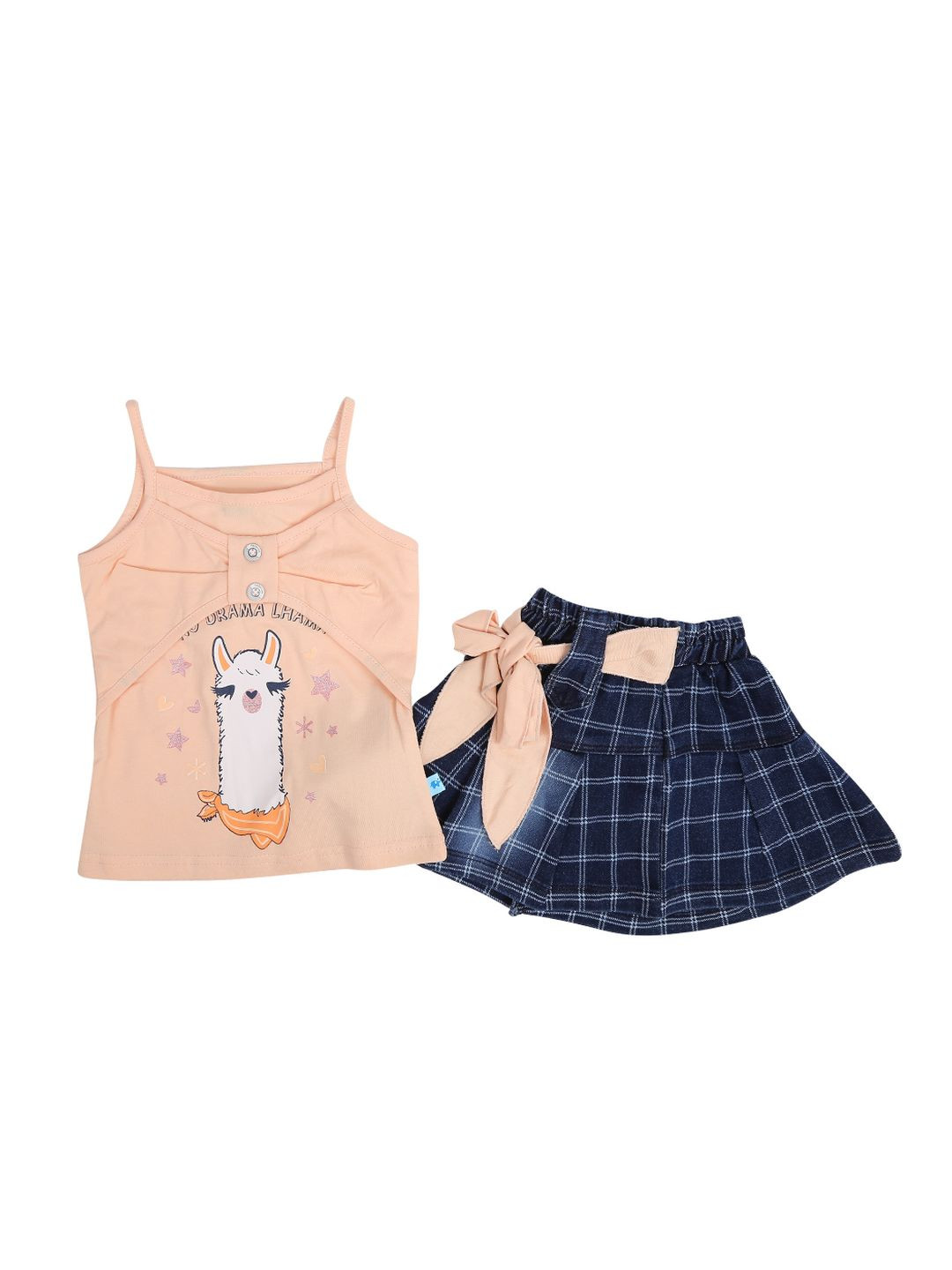 

V-Mart Kids Girls Printed Pure Cotton Top with Skirt, Peach