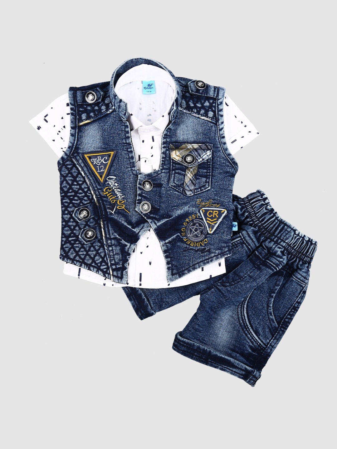 

V-Mart Unisex Kids White & Blue Printed Shirt with Shorts