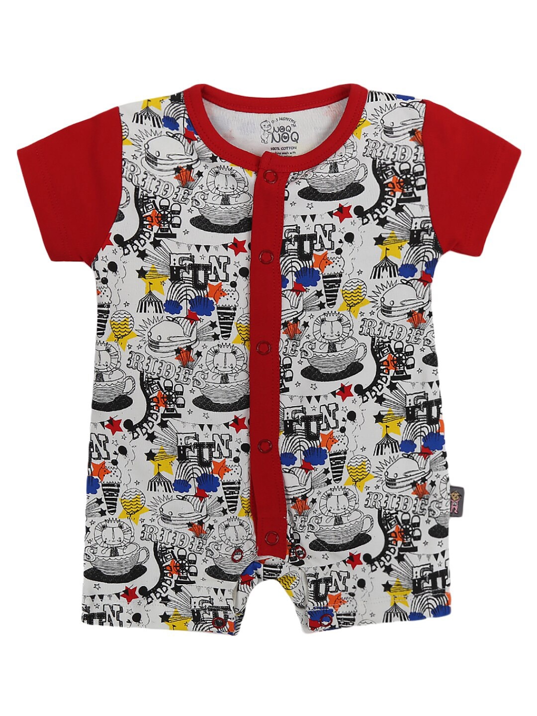 

V-Mart Kids Red & White Printed Cotton Front Open Rompers