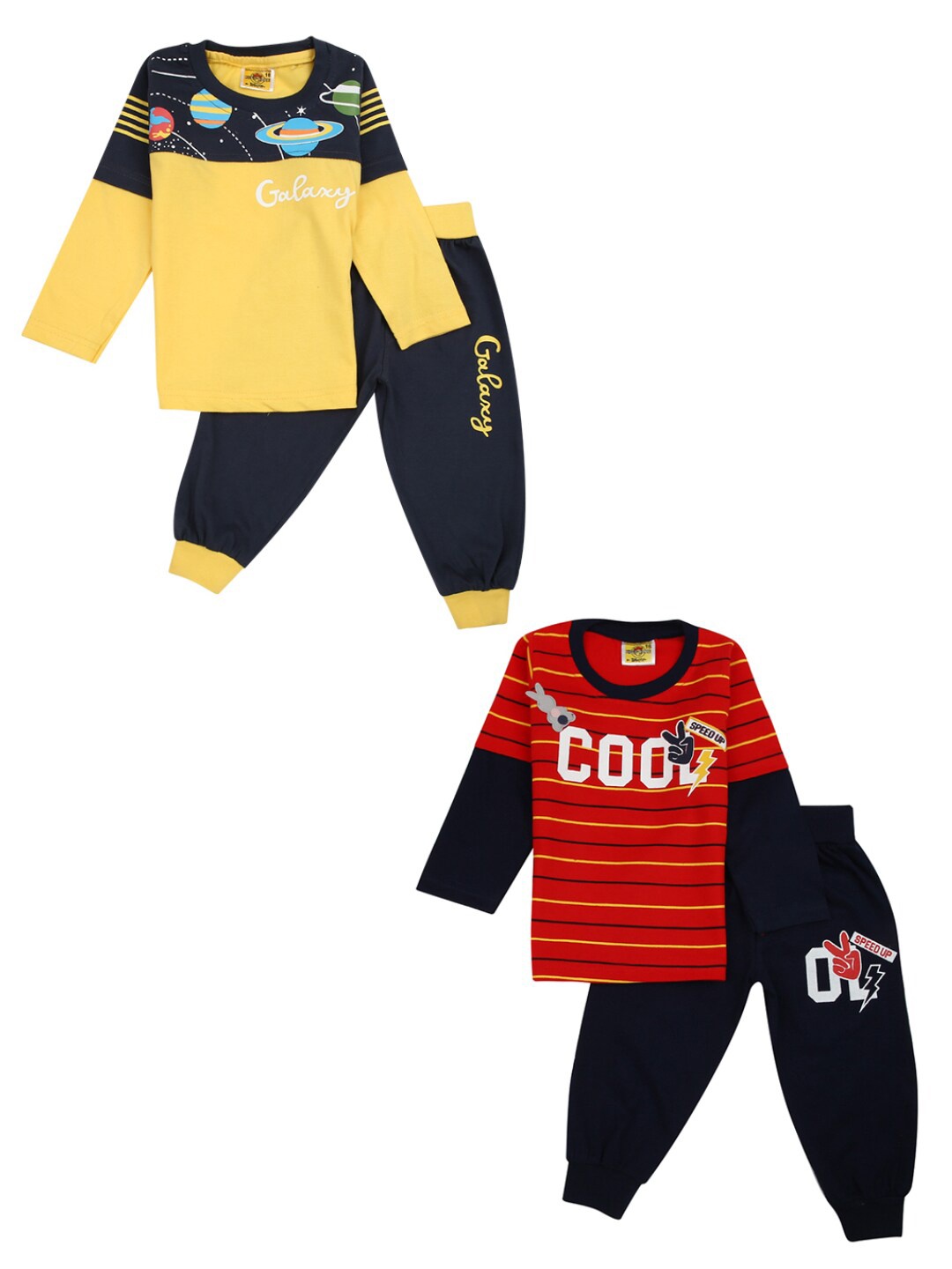 

V-Mart Kids Pack Of 4 Yellow & Red Printed Cotton T-shirt with Pyjamas