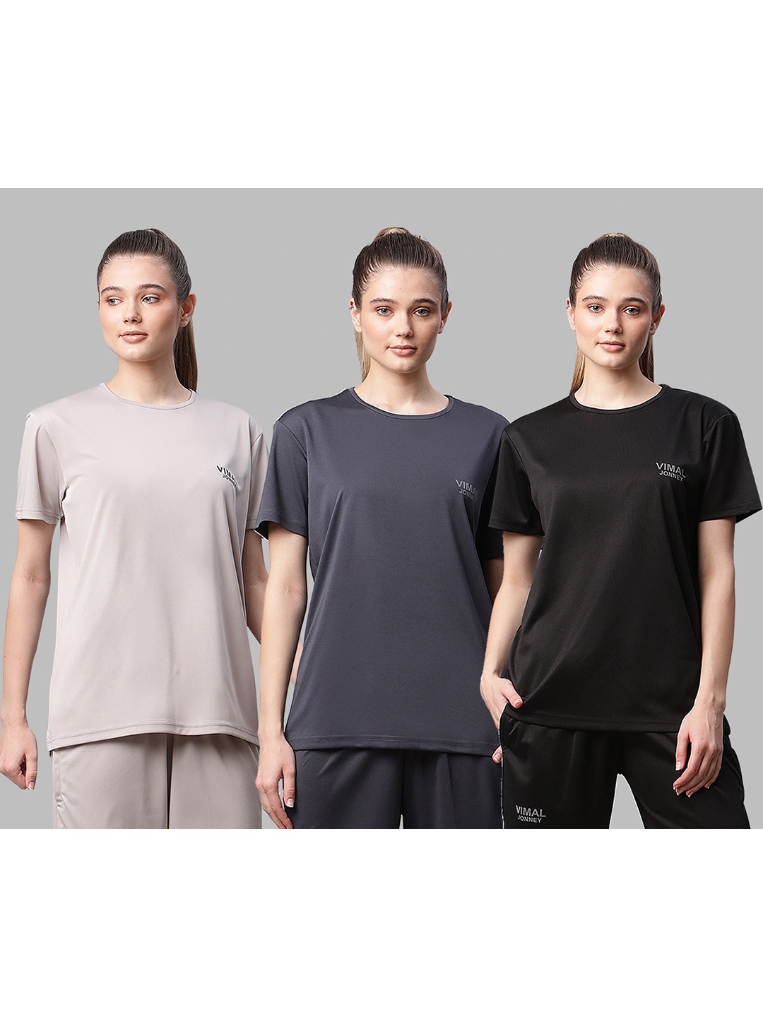 

MACK JONNEY JONNEY Women Pack of 3 Black & Grey Applique T-shirts