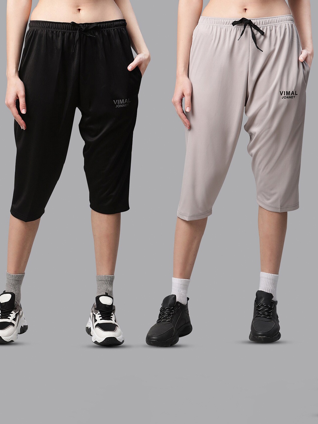 

MACK JONNEY JONNEY Women Pack Of 2 Black & Grey Capris