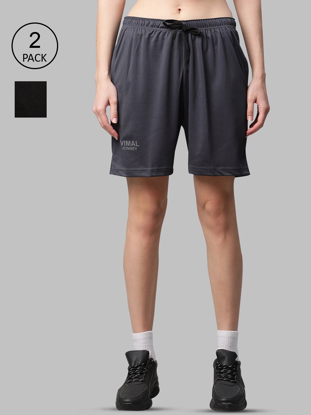 

MACK JONNEY JONNEY Women Pack Of 2 Sports Shorts, Black