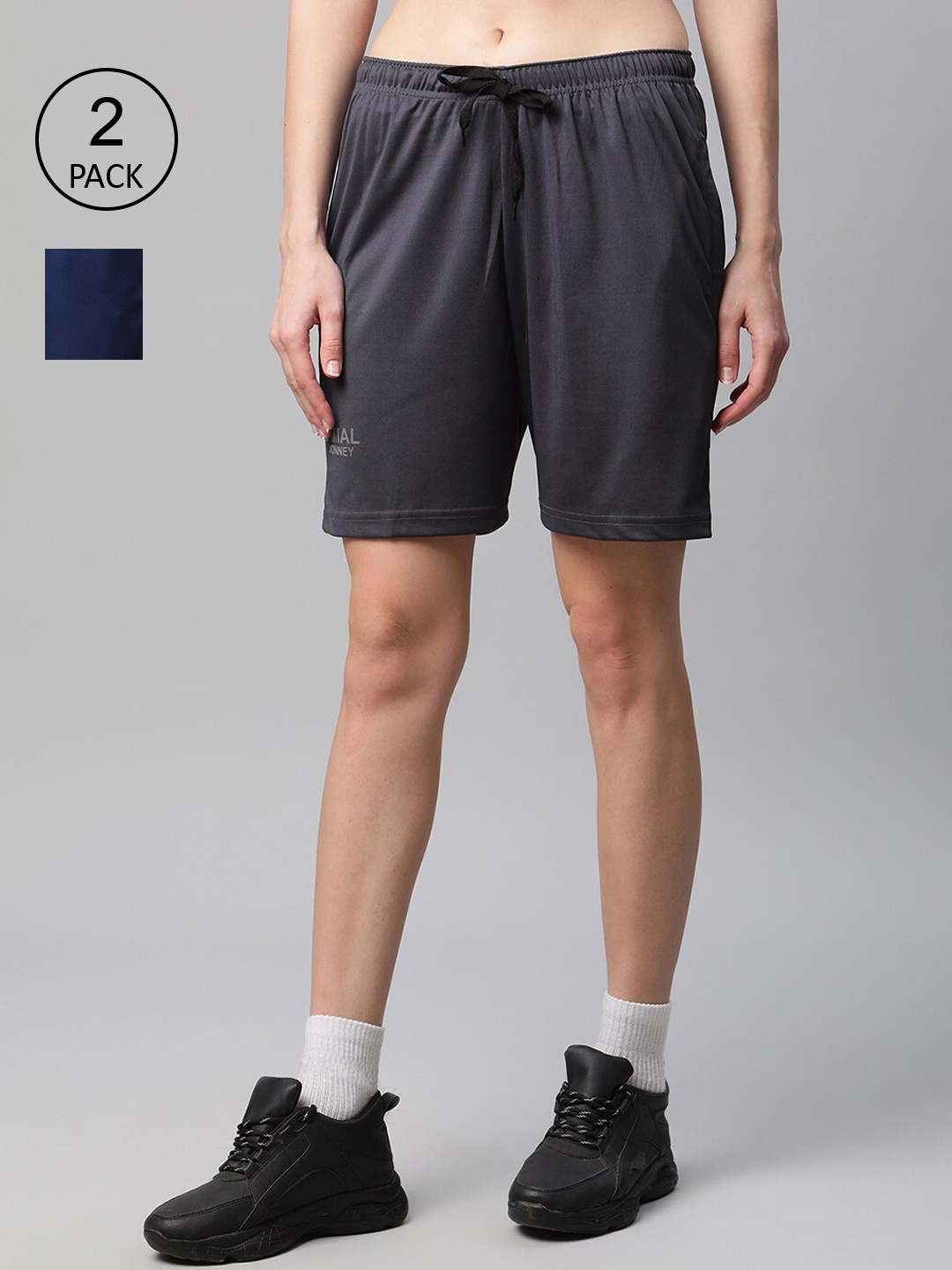 MACK JONNEY JONNEY Women Blue & Grey Set Of 2 Sports Shorts