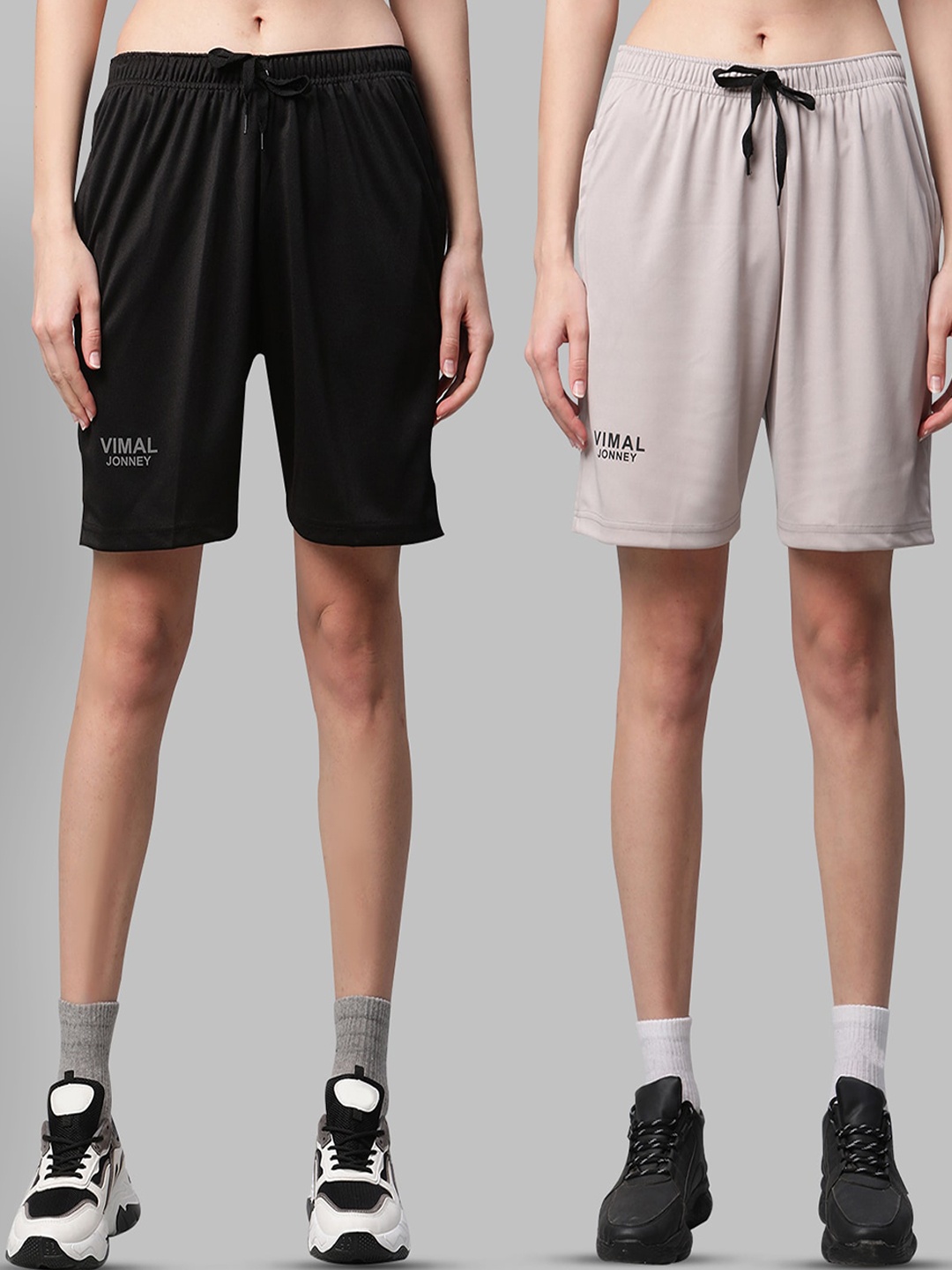 

MACK JONNEY JONNEY Women Set Of 2 Black & Grey Running Sports Shorts