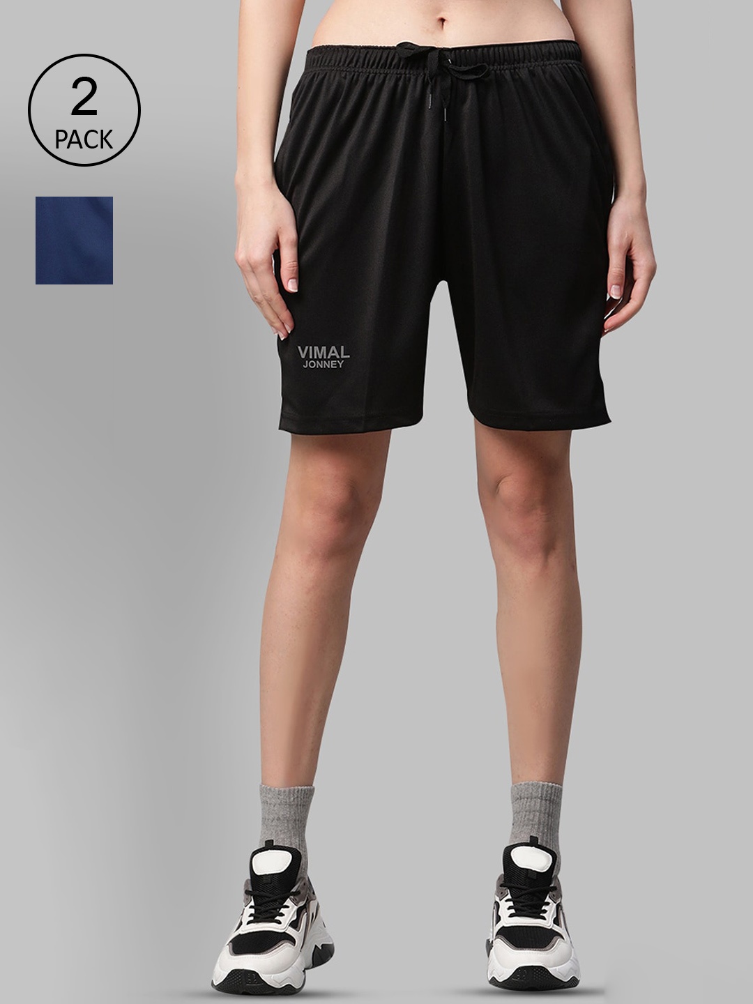MACK JONNEY JONNEY Women Pack Of 2 Sports Shorts, Black