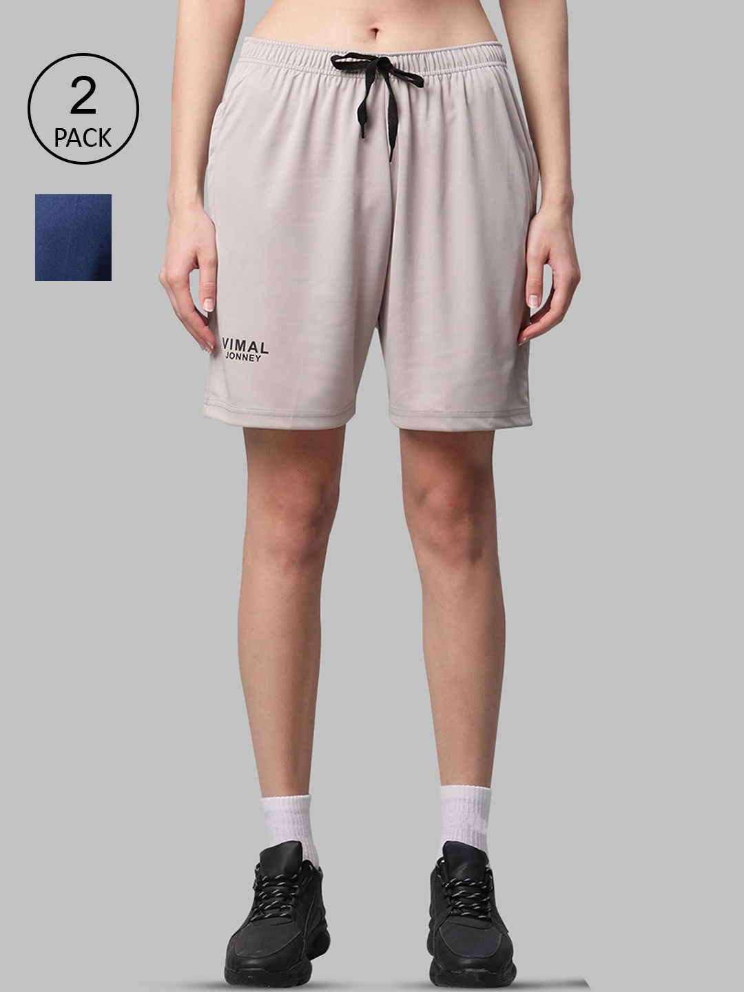 MACK JONNEY JONNEY Women Grey Melange & Blue Set Of 2 Sports Shorts