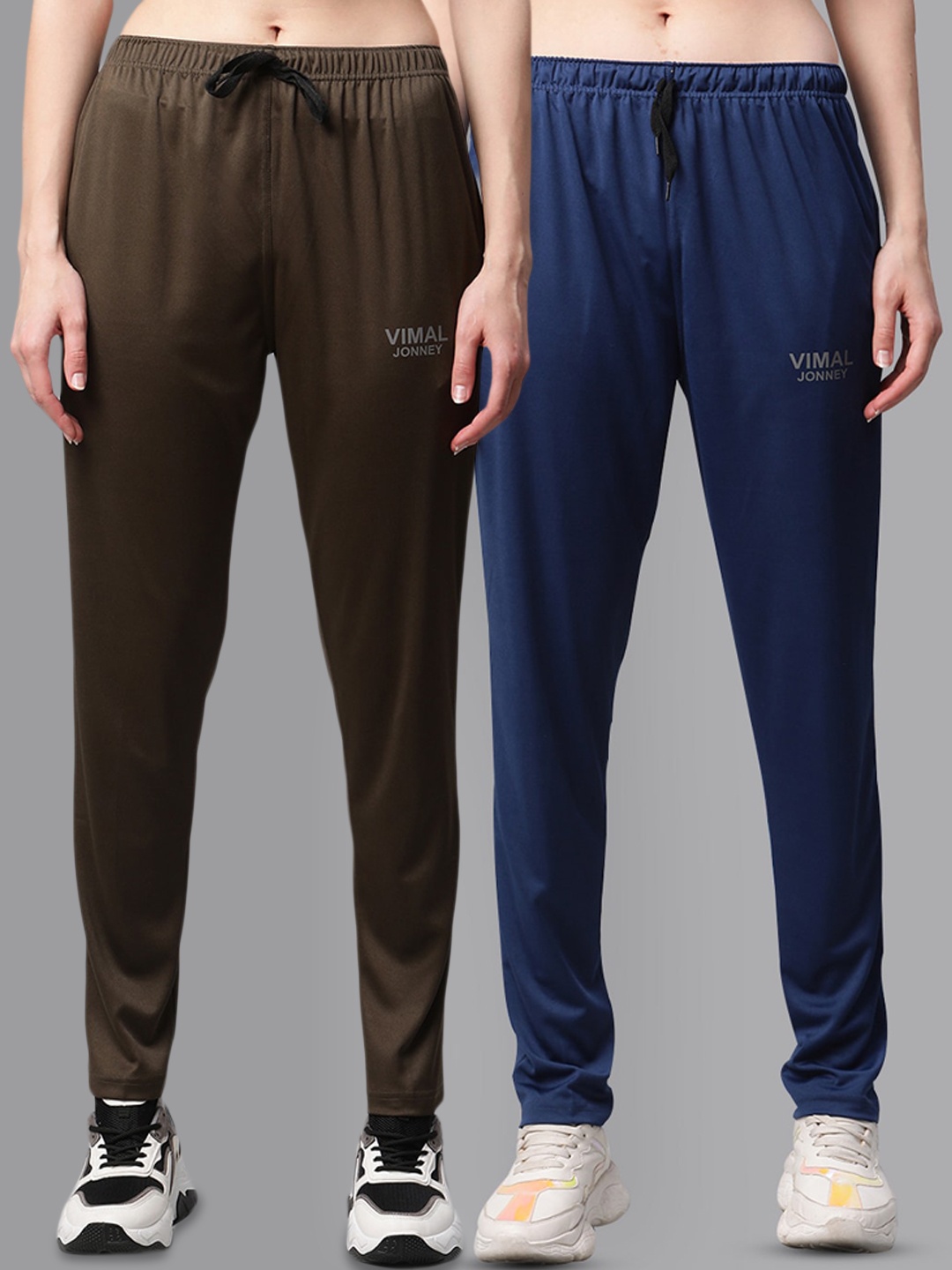 

MACK JONNEY JONNEY Women Blue & Olive Pack Of 2 Solid Track Pants
