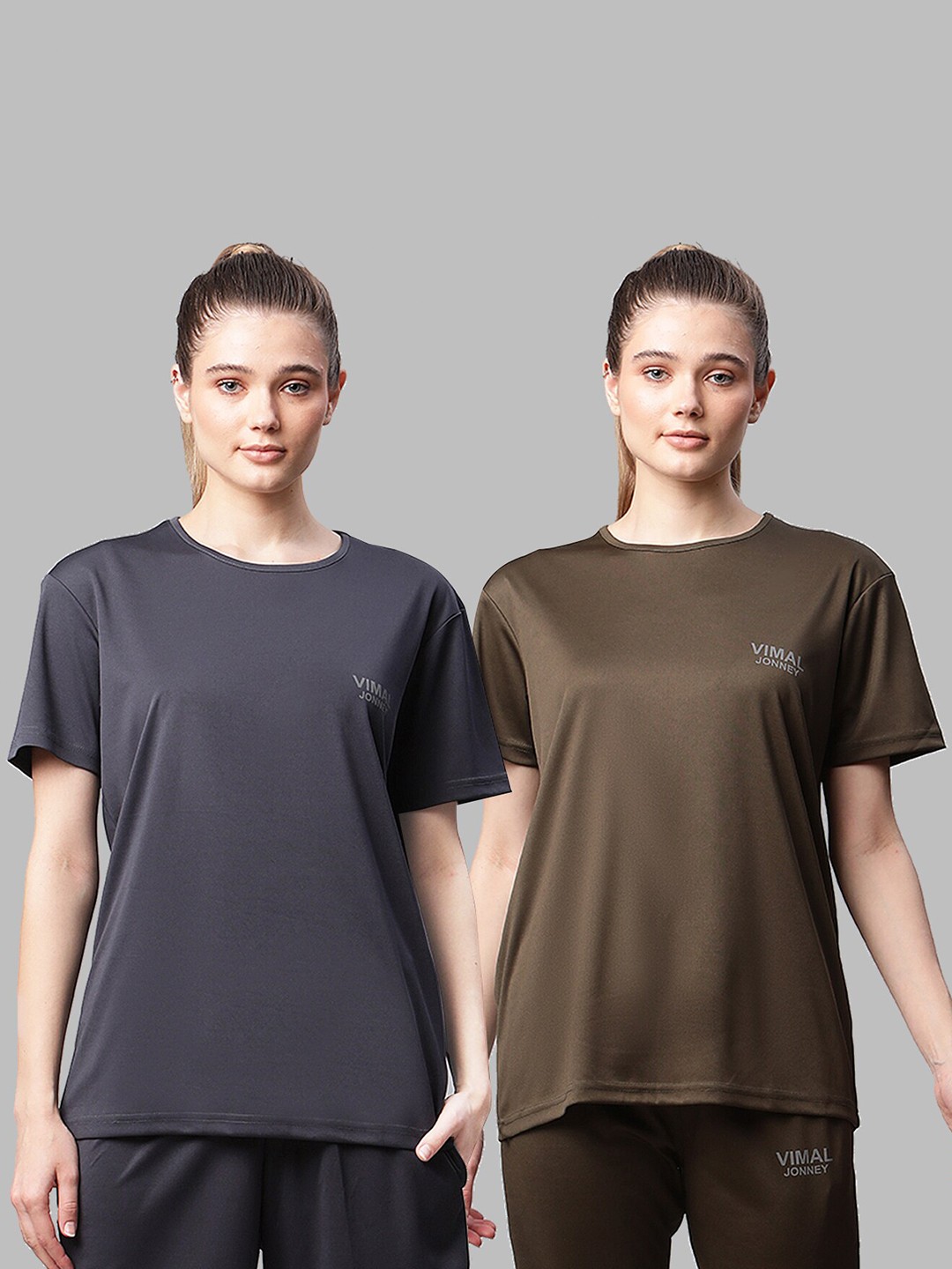 

MACK JONNEY JONNEY Women Grey & Olive Green 2 T-shirt