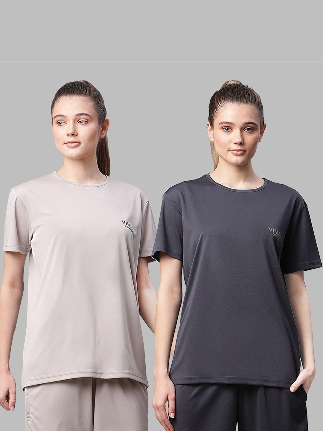 

VIMAL JONNEY Women Grey Solid T-shirt Pack Of 2