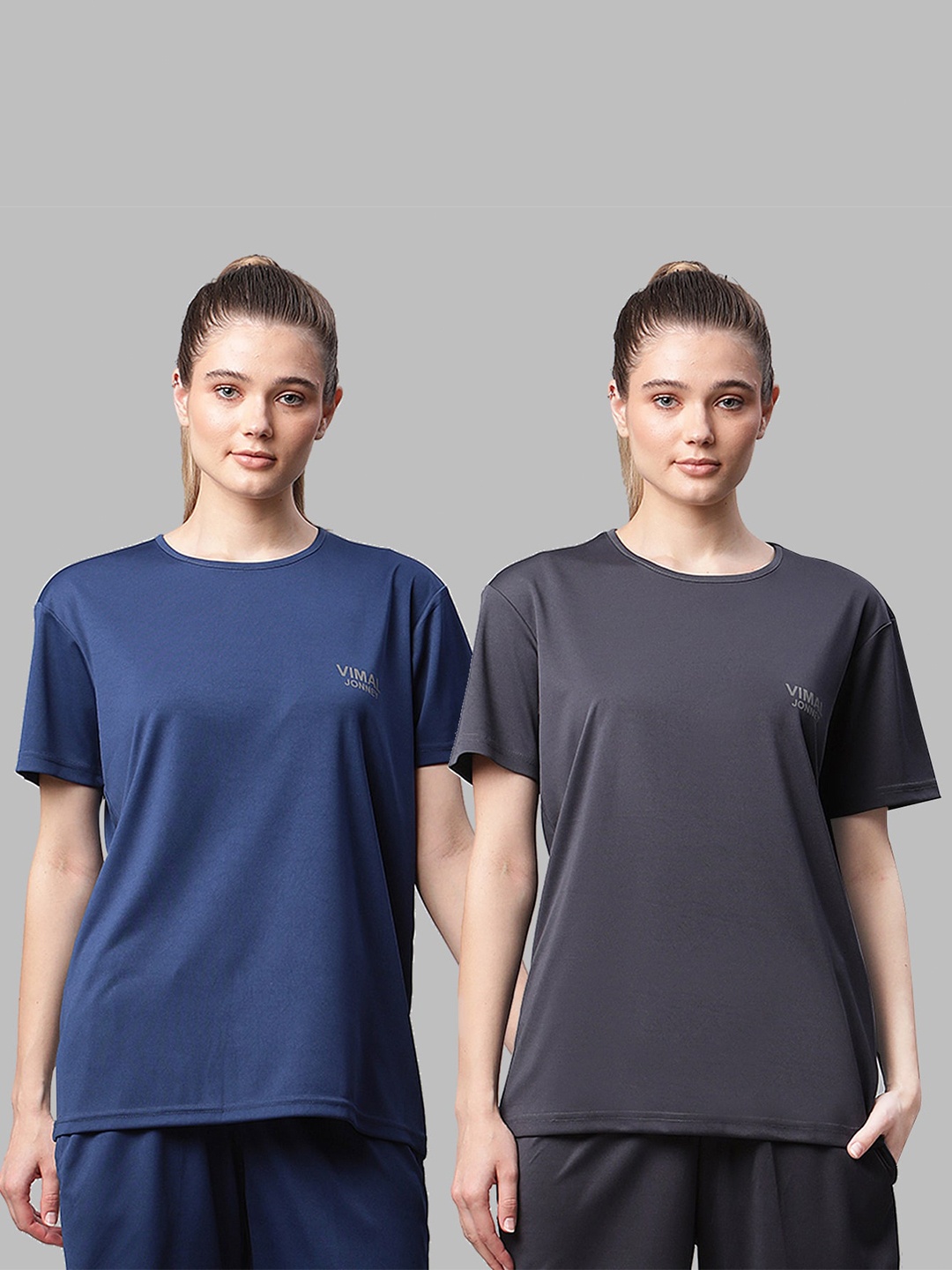 

MACK JONNEY JONNEY Women Grey & Navy Blue 2 T-shirt