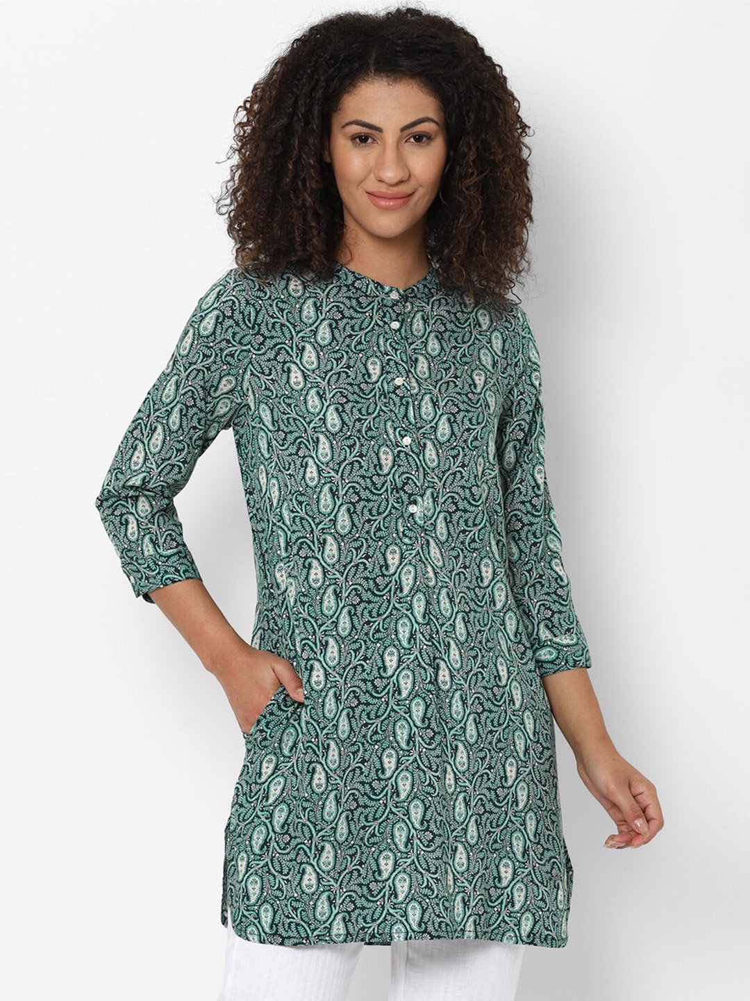 

Allen Solly Woman Green & Off-White Paisley Printed Tunic