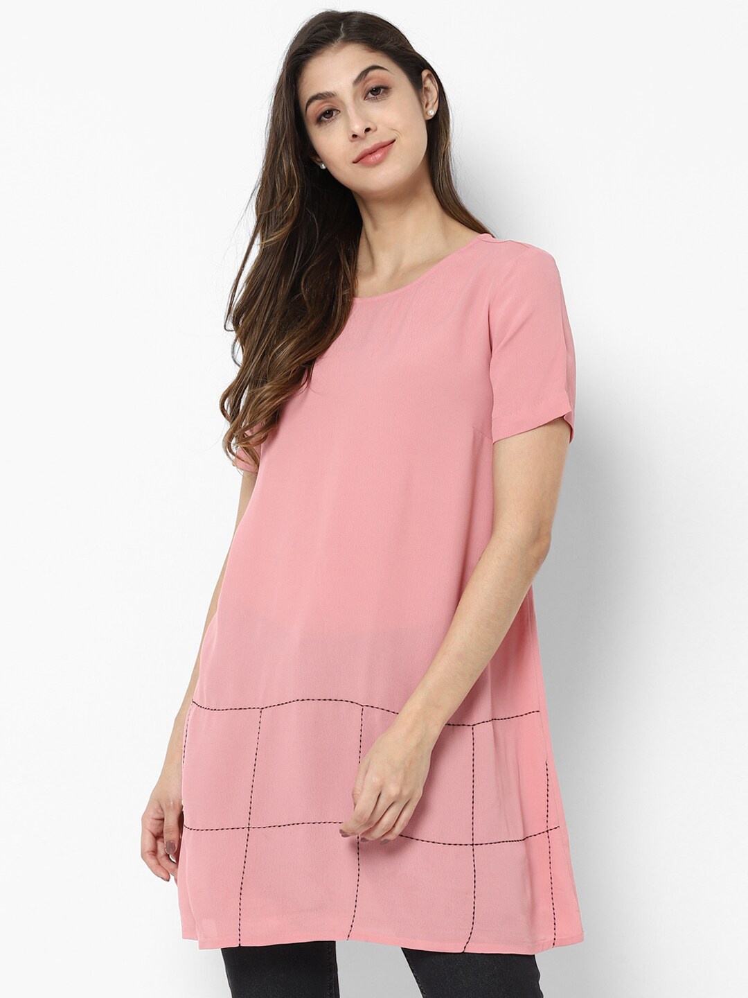 

Allen Solly Woman Pink & Black Viscose Rayon Checked Tunic