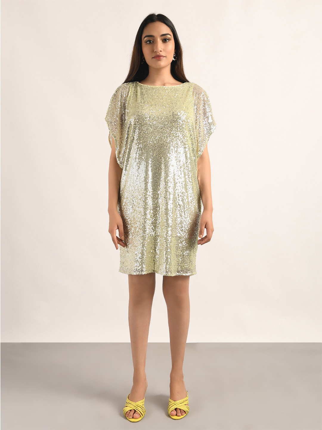 

ATTIC SALT Yellow Embellished A-Line Dress