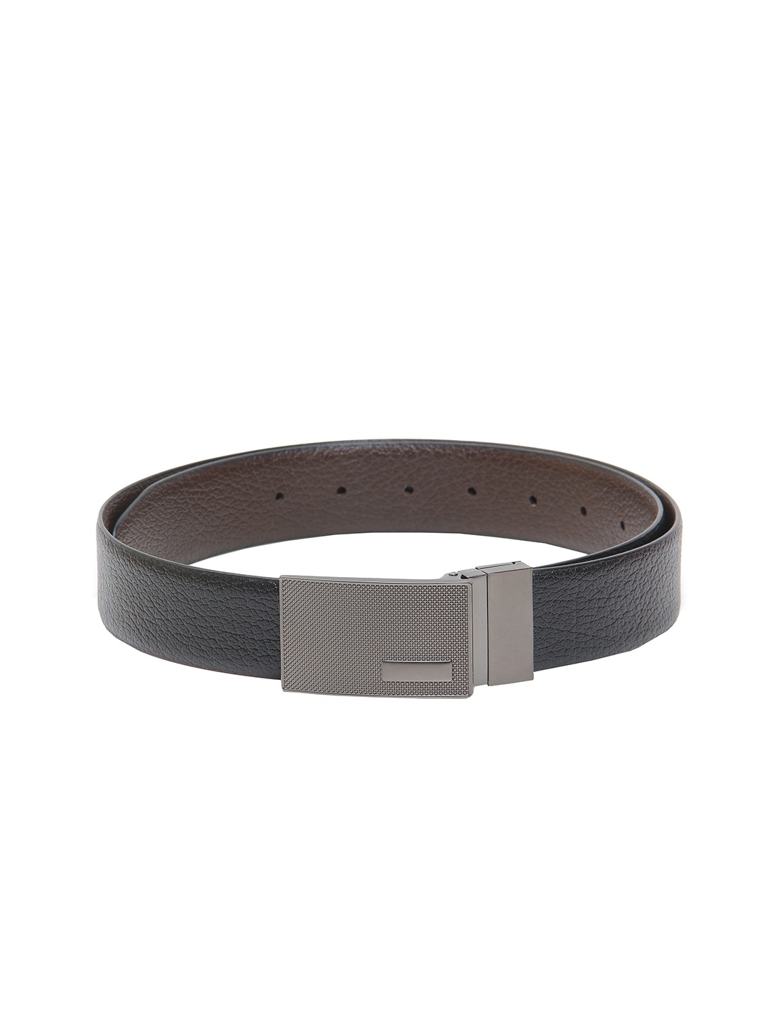 

Calvadoss Men Black Textured Leather Reversible Belt