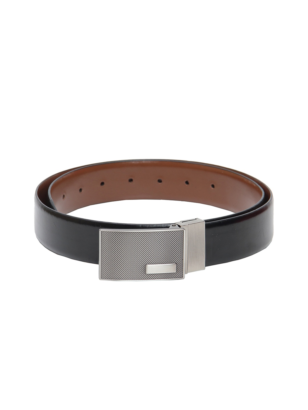 

Calvadoss Men Black Textured Leather Reversible Belt