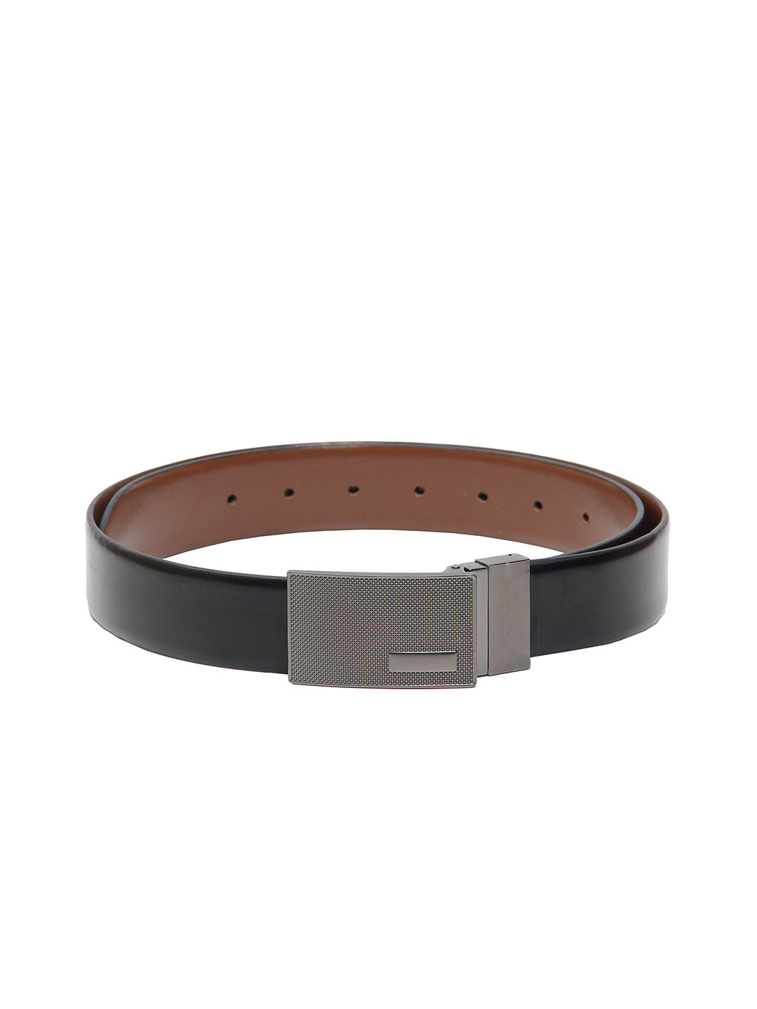 

Calvadoss Men Black Textured Leather Reversible Belt