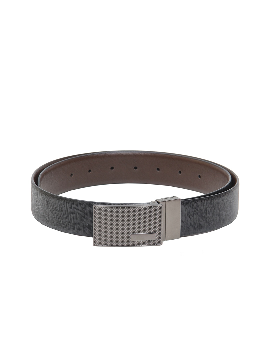 

Calvadoss Men Black & Brown Textured Leather Formal Reversible Belt