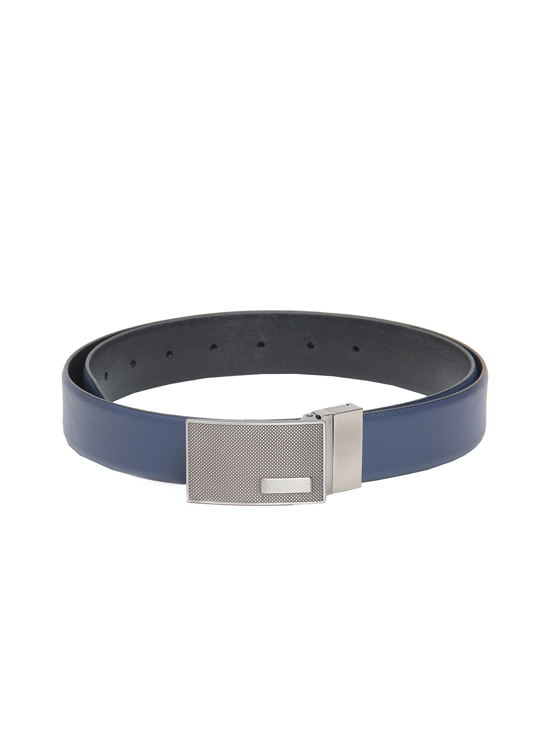 

Calvadoss Men Blue Textured Leather Reversible Belt