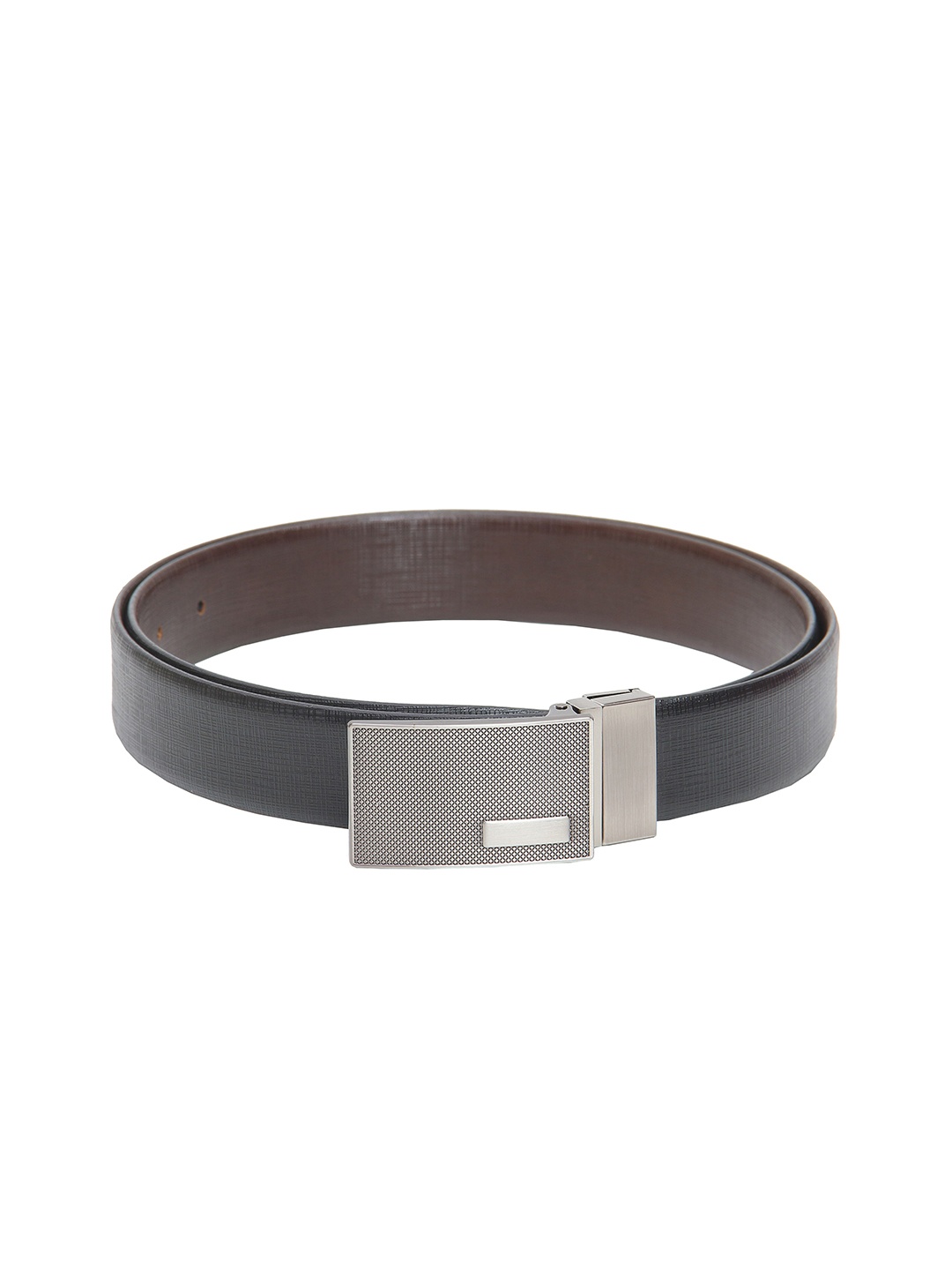 

Calvadoss Men Black Textured Leather Reversible Belt