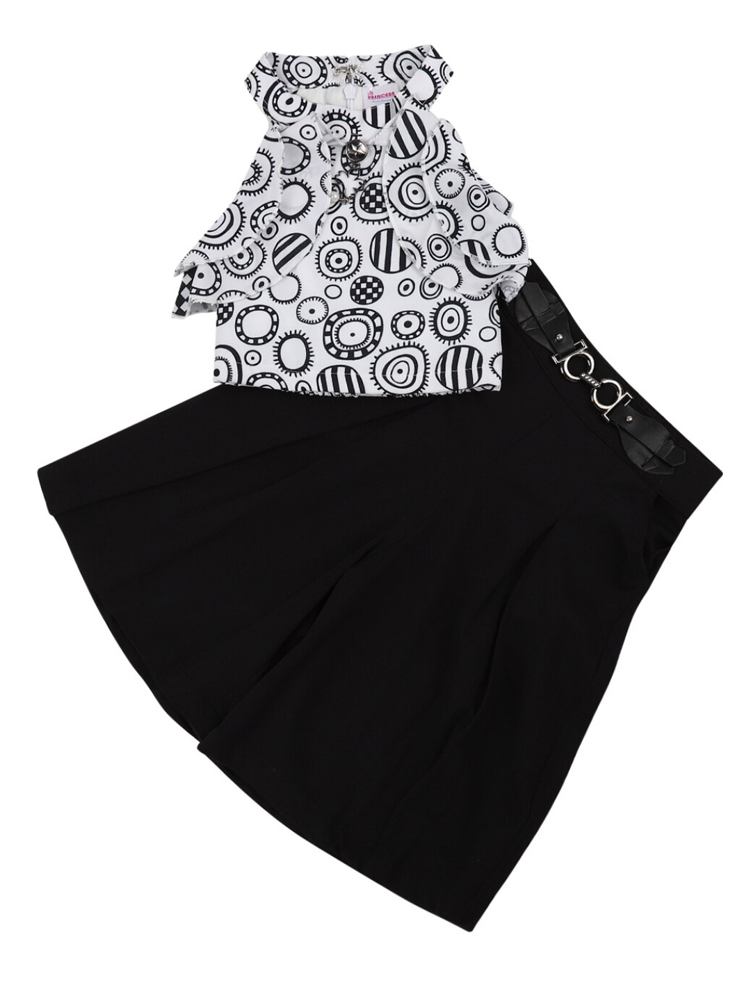 

V-Mart Girls Black & White Pure Cotton Printed Top with Skirt