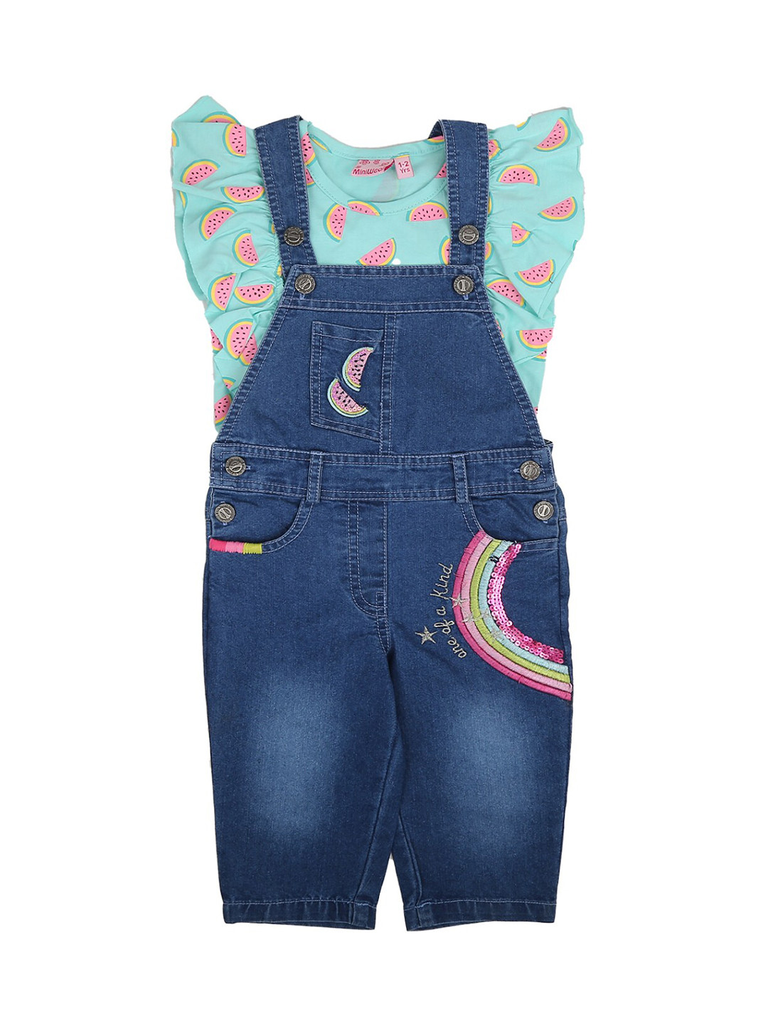

V-Mart Unisex Kids Green & Blue Printed Top with Trousers