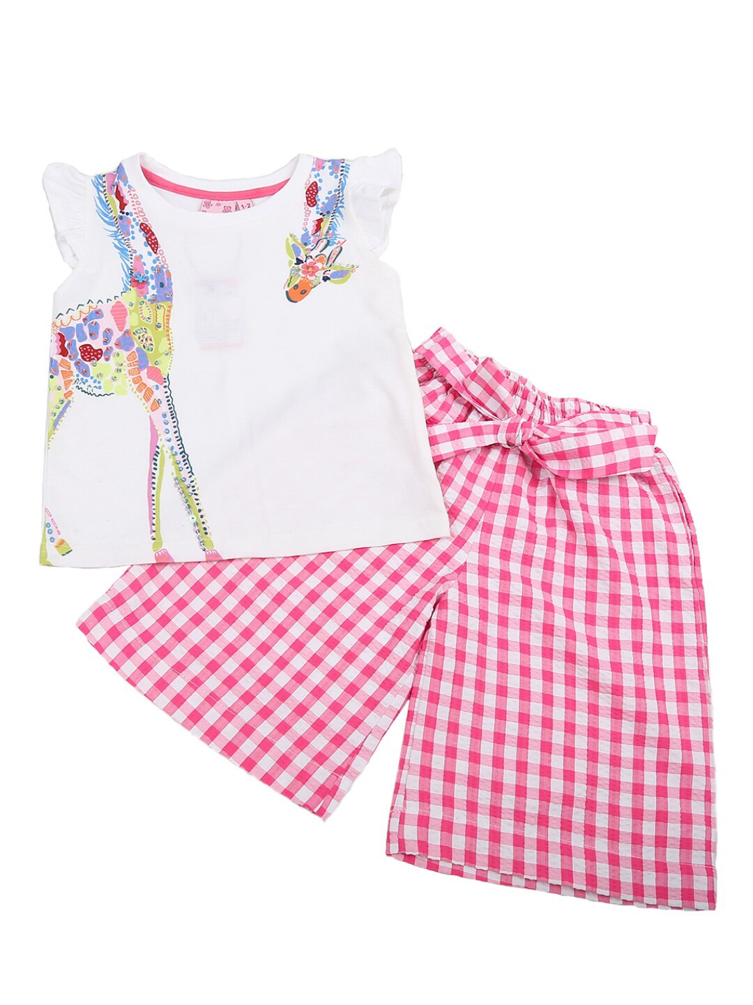 

V-Mart Unisex Kids White & Pink Printed Top with Trousers