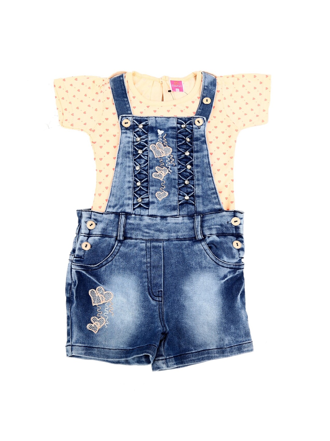 

V-Mart Unisex Kids Peach-Coloured Checked T-shirt with Shorts