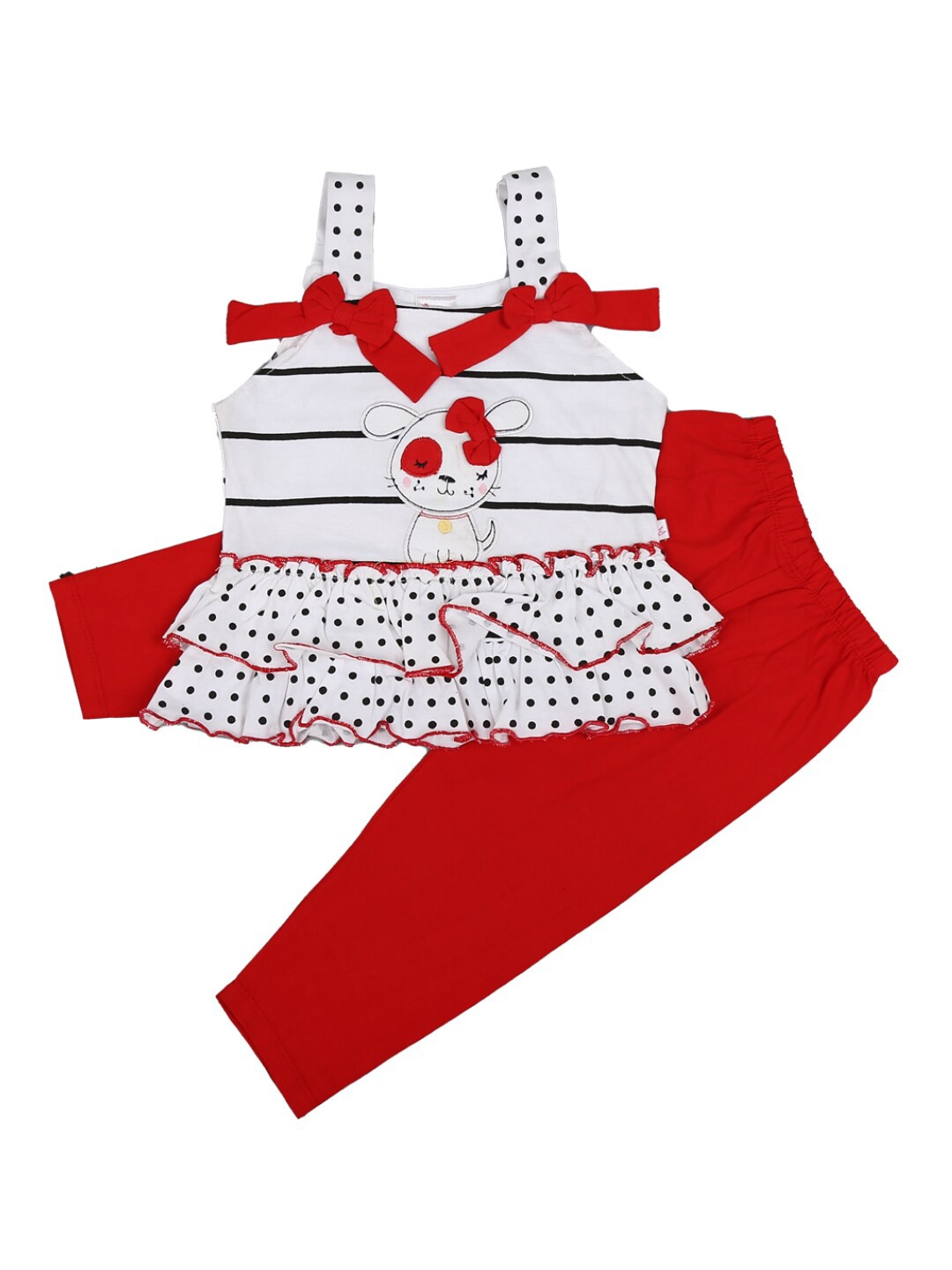

V-Mart Kids White & Red Printed Top with Leggings