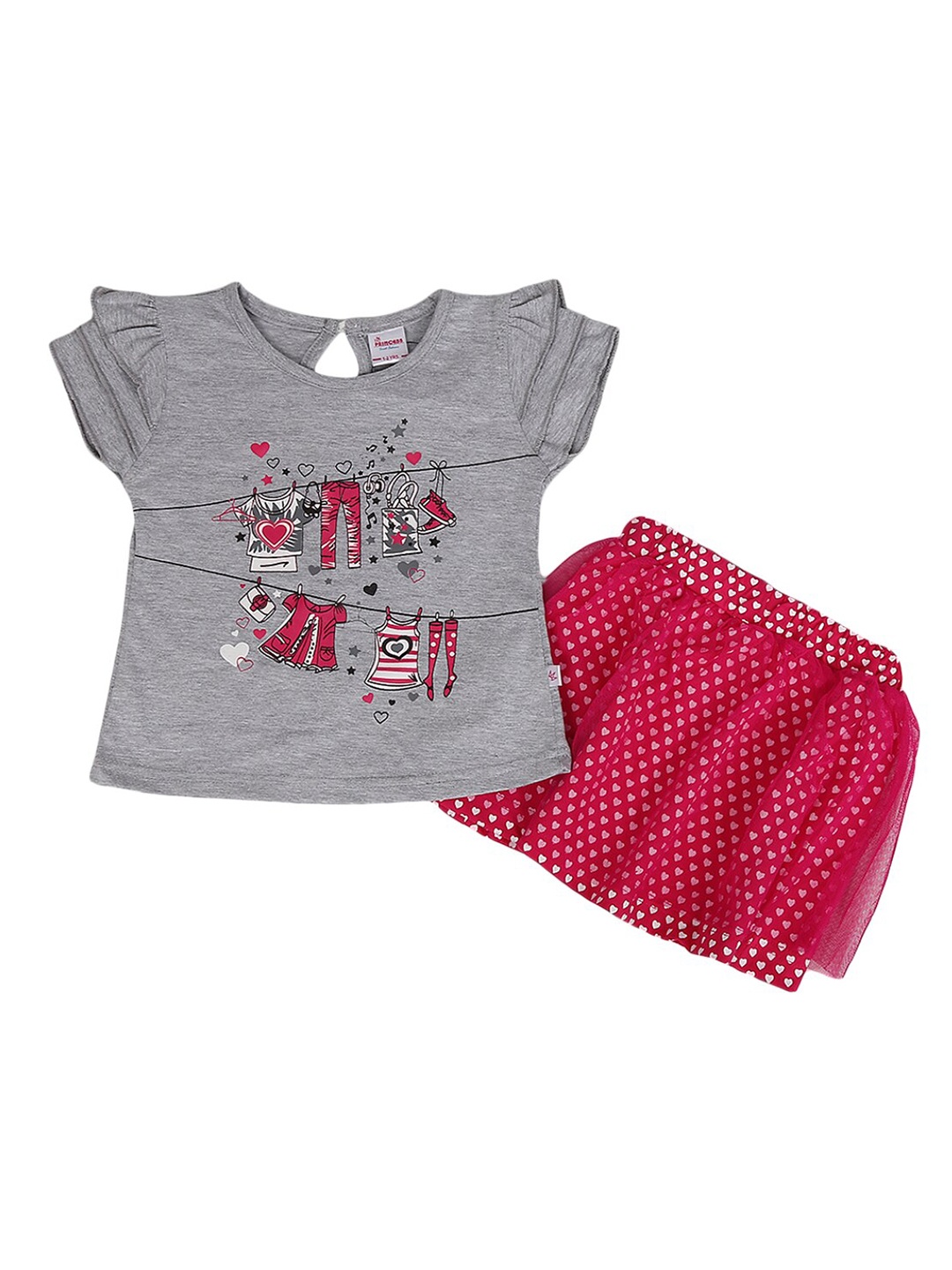 

V-Mart Unisex Kids Grey & Red Printed T-shirt with Skirt