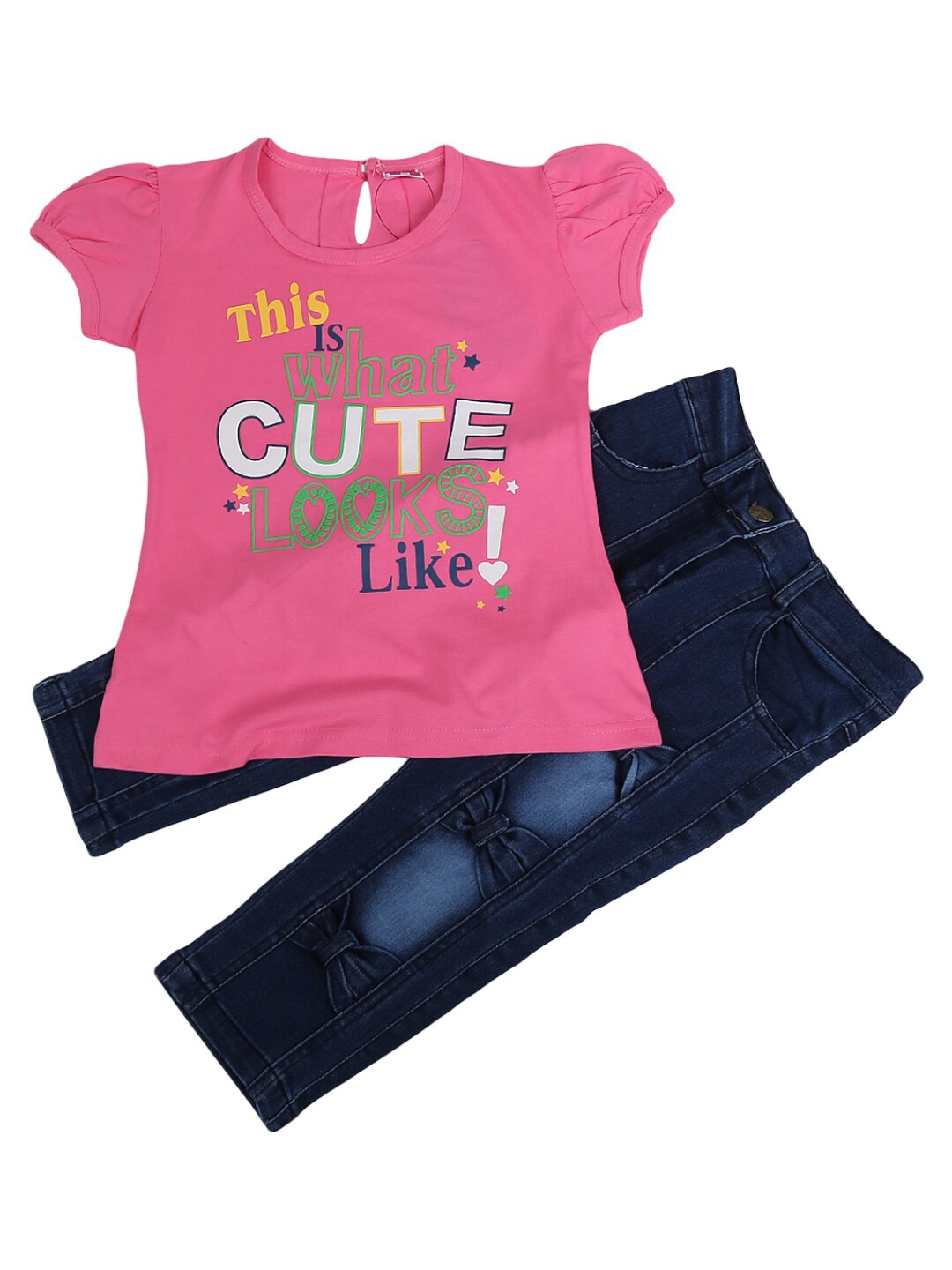 

V-Mart Kids Pink & Blue Printed Pure Cotton Top with Trousers