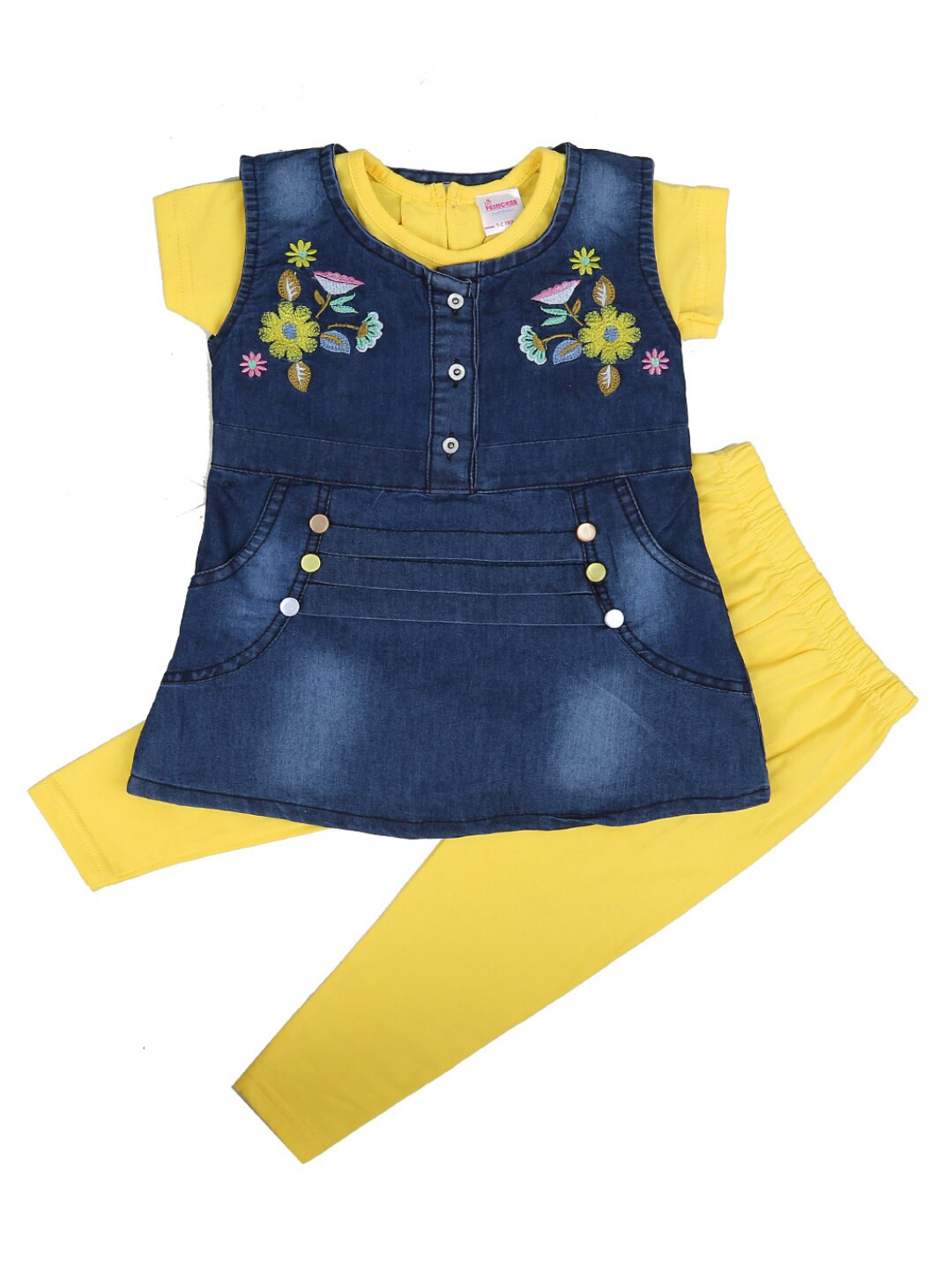 

V-Mart Kids Yellow & Navy Blue Pure Cotton Tunic with Leggings