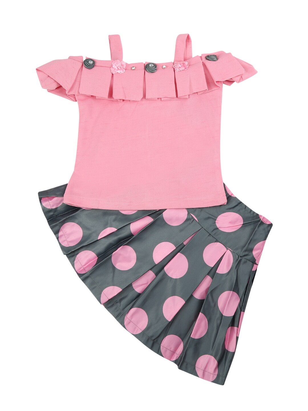 

V-Mart Girls Pink & Grey Printed Satin Top with Trousers