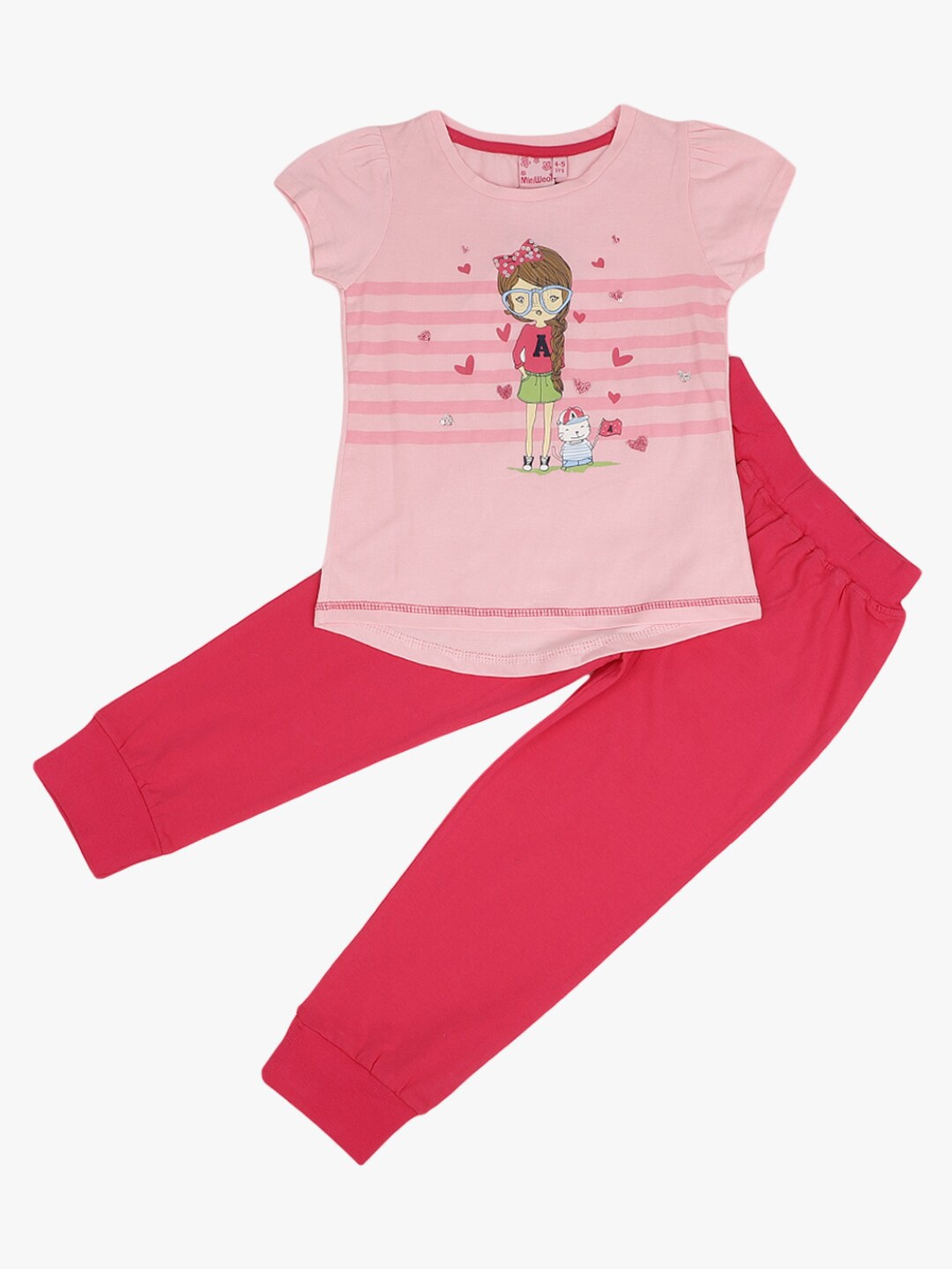 

V-Mart Unisex Kids Pink & Red Printed T-shirt with Pyjamas